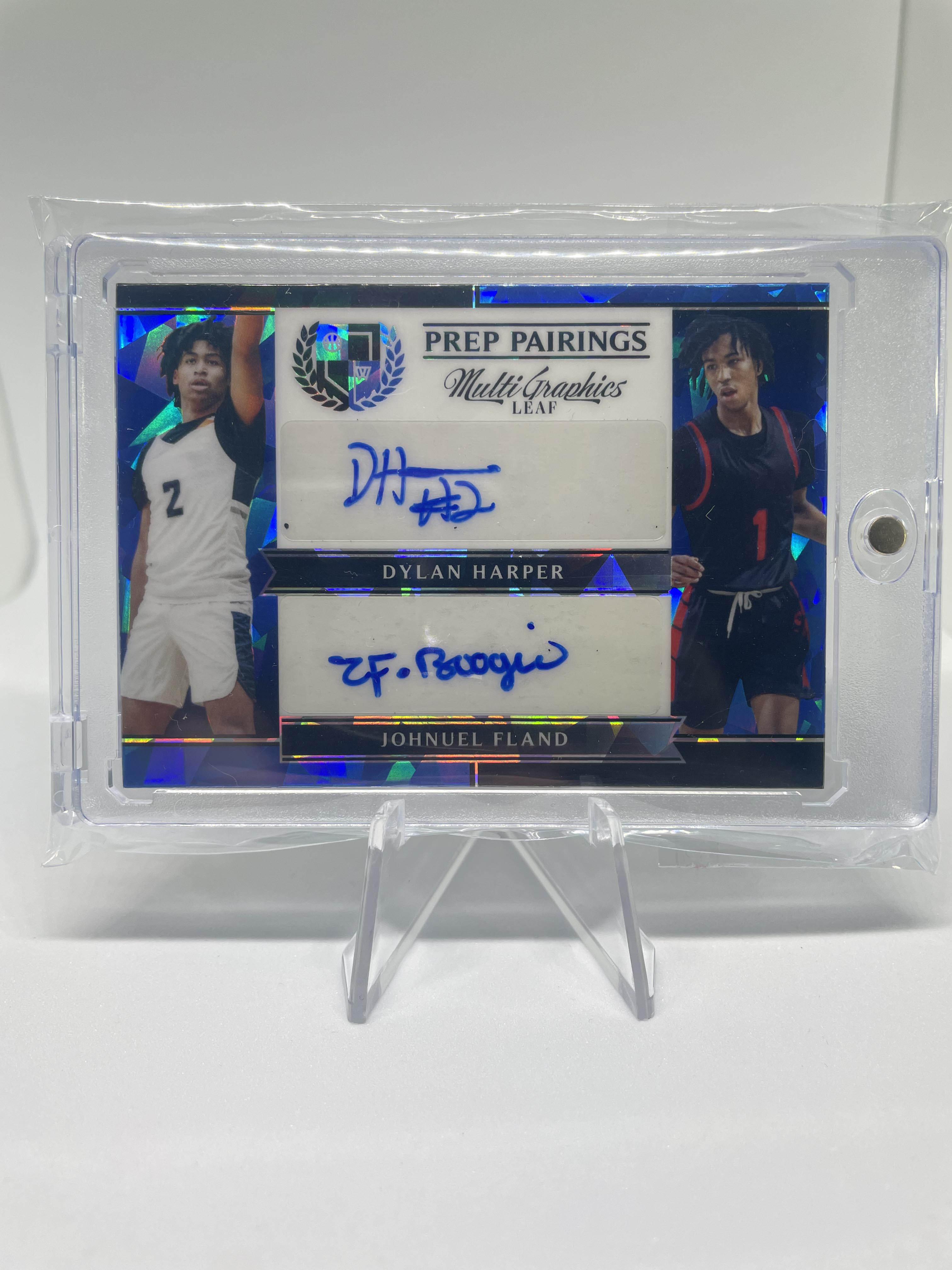 2022-23 Leaf Multigraphics Dylan Harper Johnuel Fland Blue Crystal Dual Auto /45