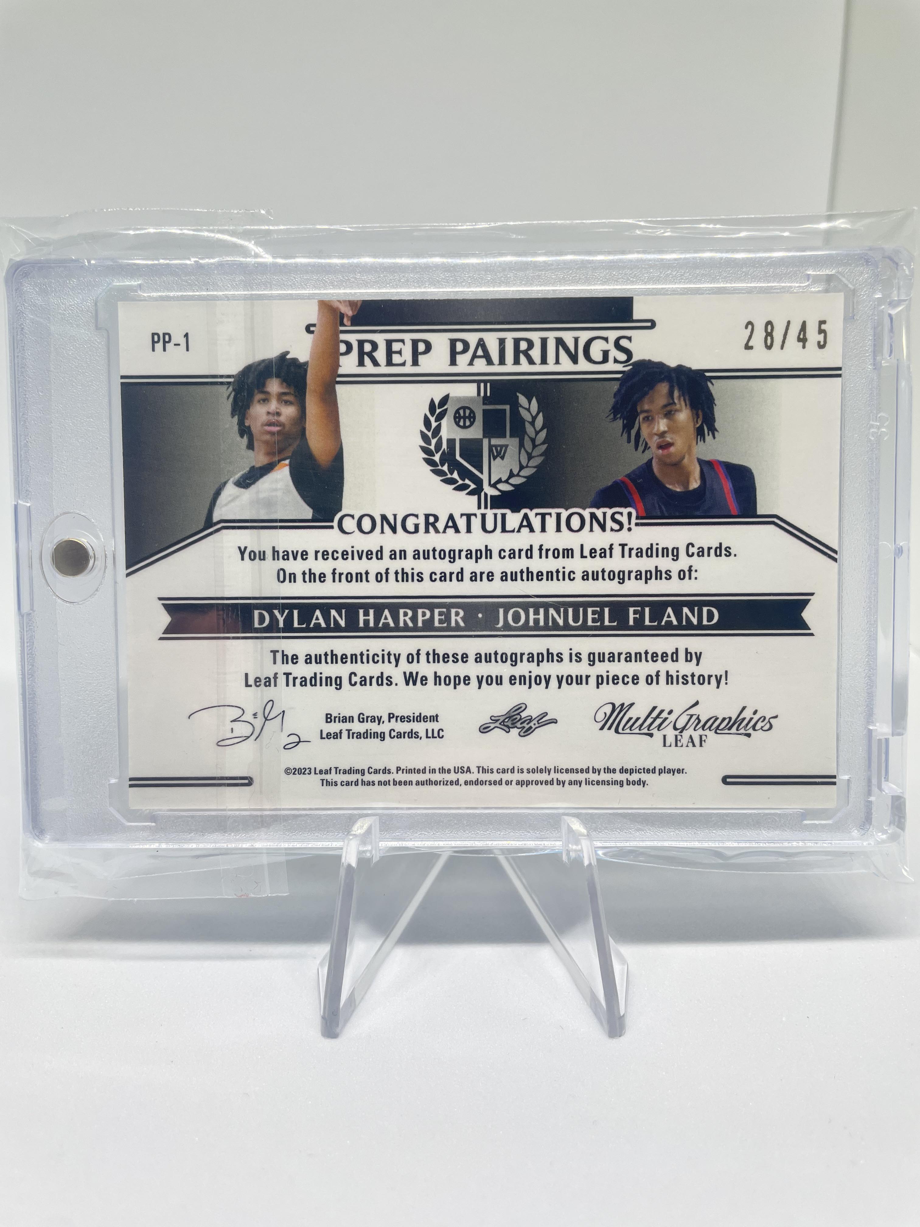 2022-23 Leaf Multigraphics Dylan Harper Johnuel Fland Blue Crystal Dual Auto /45