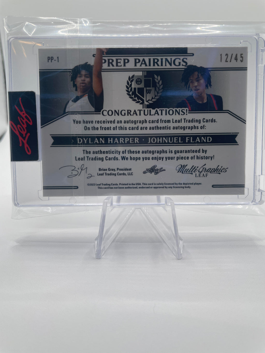 2022-23 Leaf Multigraphics Dylan Harper Johnuel Fland Blue Crystal Dual Auto /45