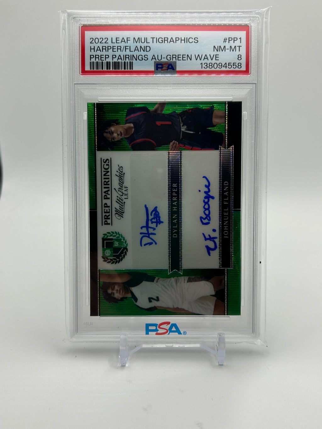 2022-23 Leaf Multigraphics Dylan Harper + Boogie Fland Green Wave Auto /7 PSA 8