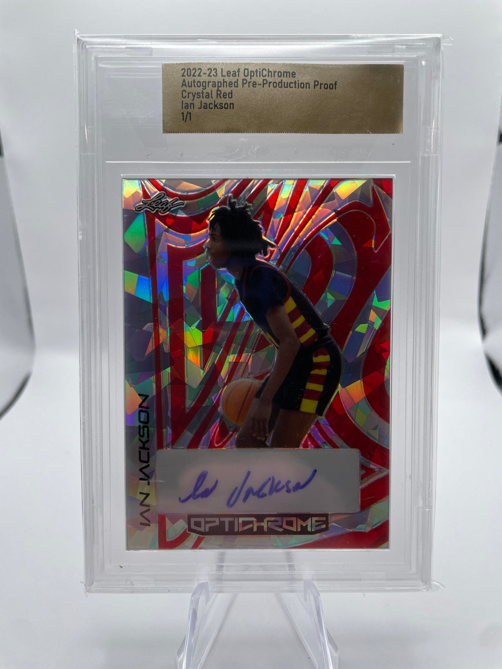 2022-23 Leaf Optichrome Ian Jackson Crystal Red Production Proof Auto 1/1