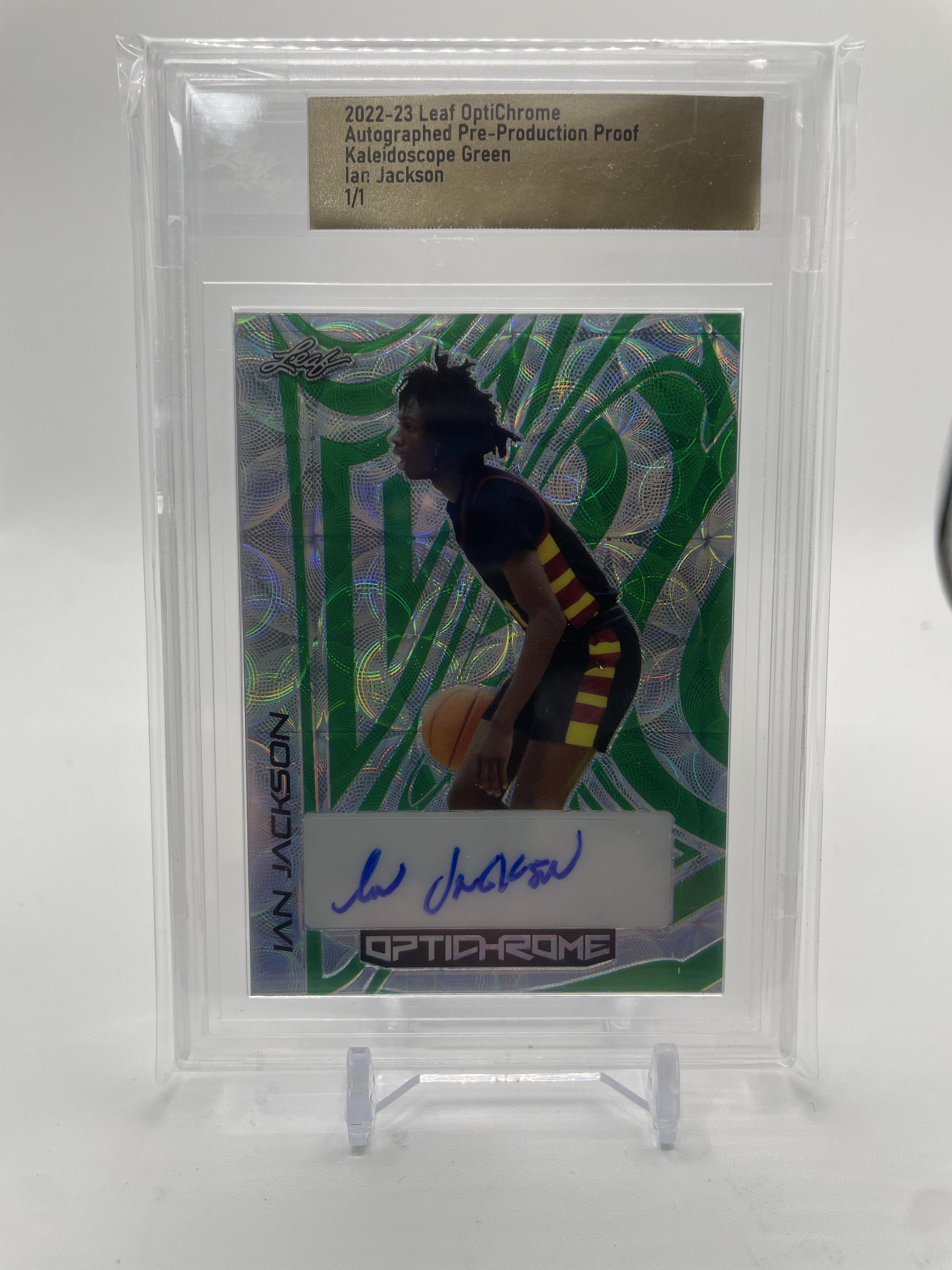 2022-23 Leaf Optichrome Ian Jackson Kaleidoscope Green Production Proof Auto 1/1