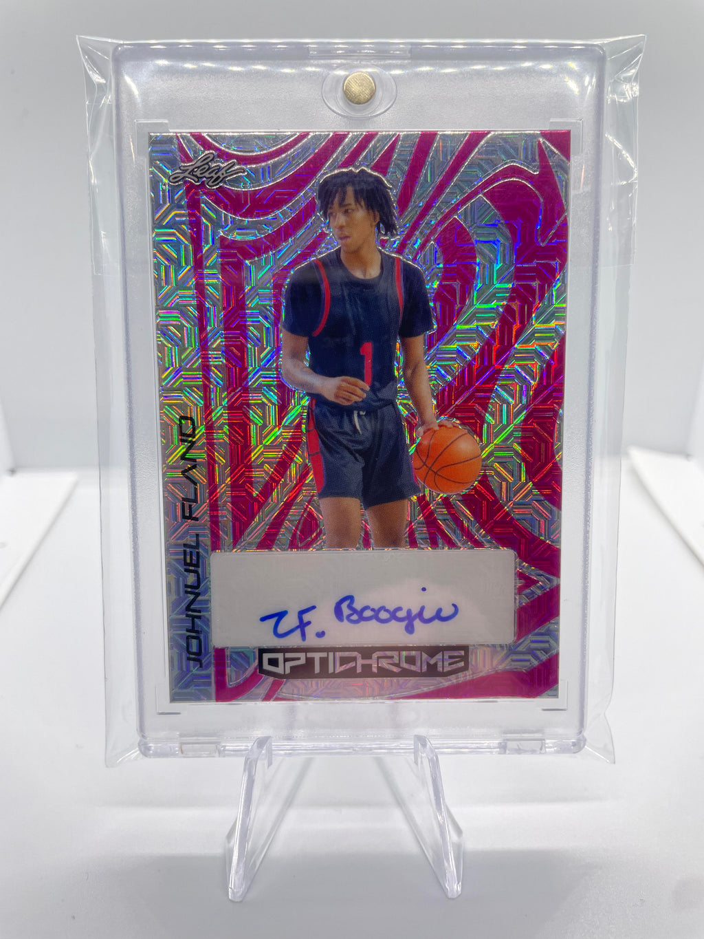 2022-23 Leaf Optichrome Johnuel Fland Pink Mojo Prizm Rookie Auto /5