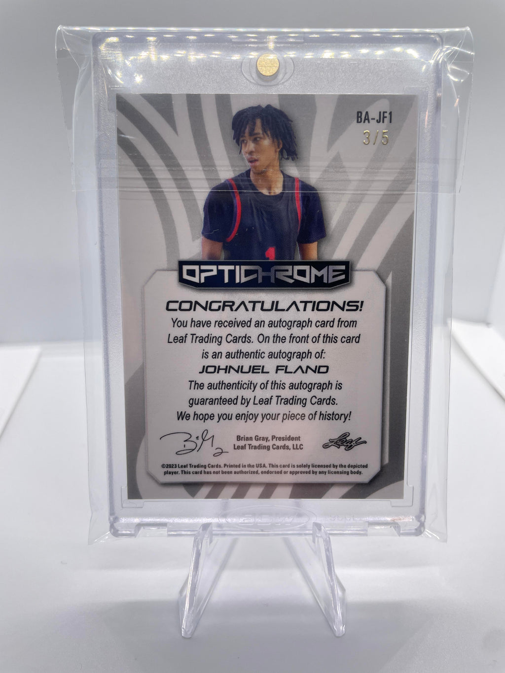 2022-23 Leaf Optichrome Johnuel Fland Pink Mojo Prizm Rookie Auto /5