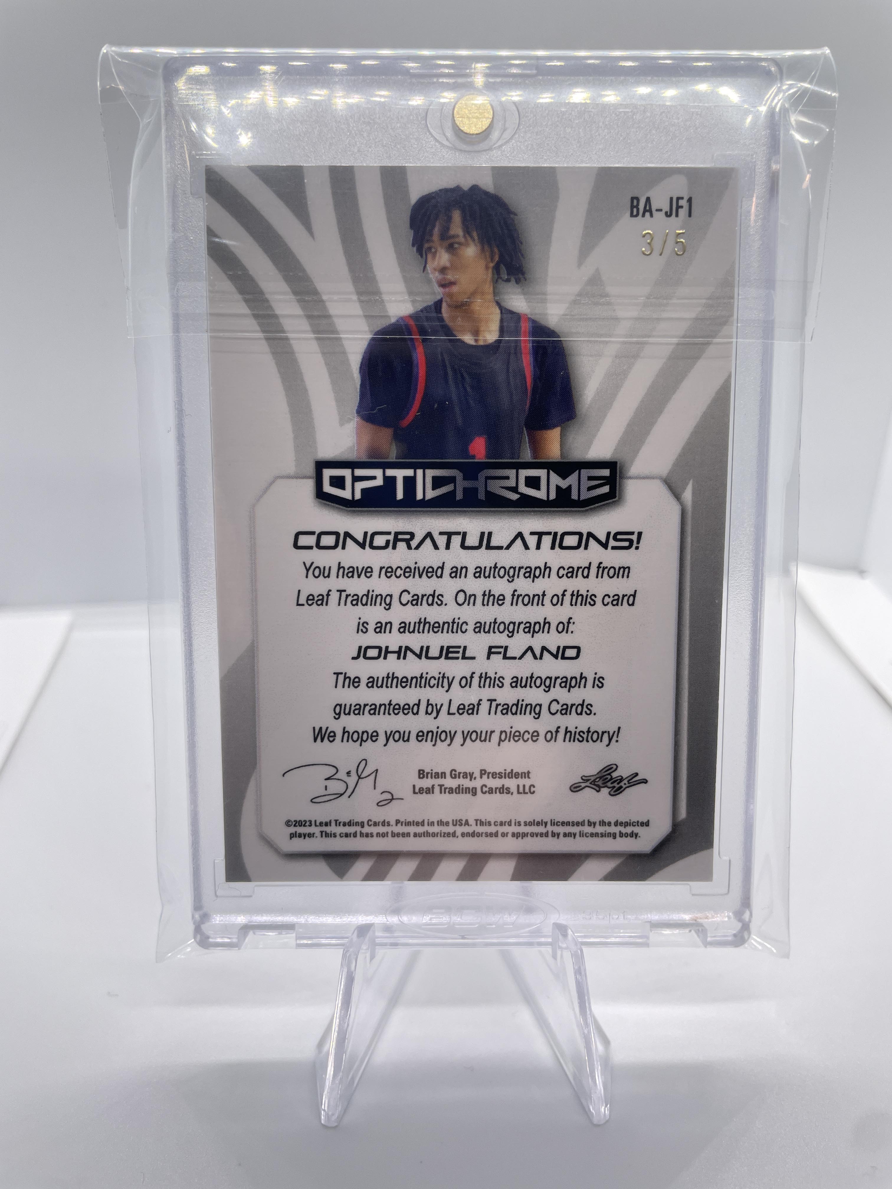 2022-23 Leaf Optichrome Johnuel Fland Pink Mojo Prizm Rookie Auto /5