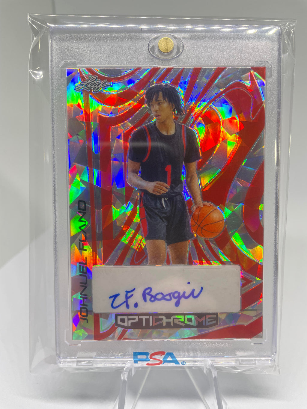 2022-23 Leaf Optichrome Johnuel Fland Red Crystal Rookie Auto /4