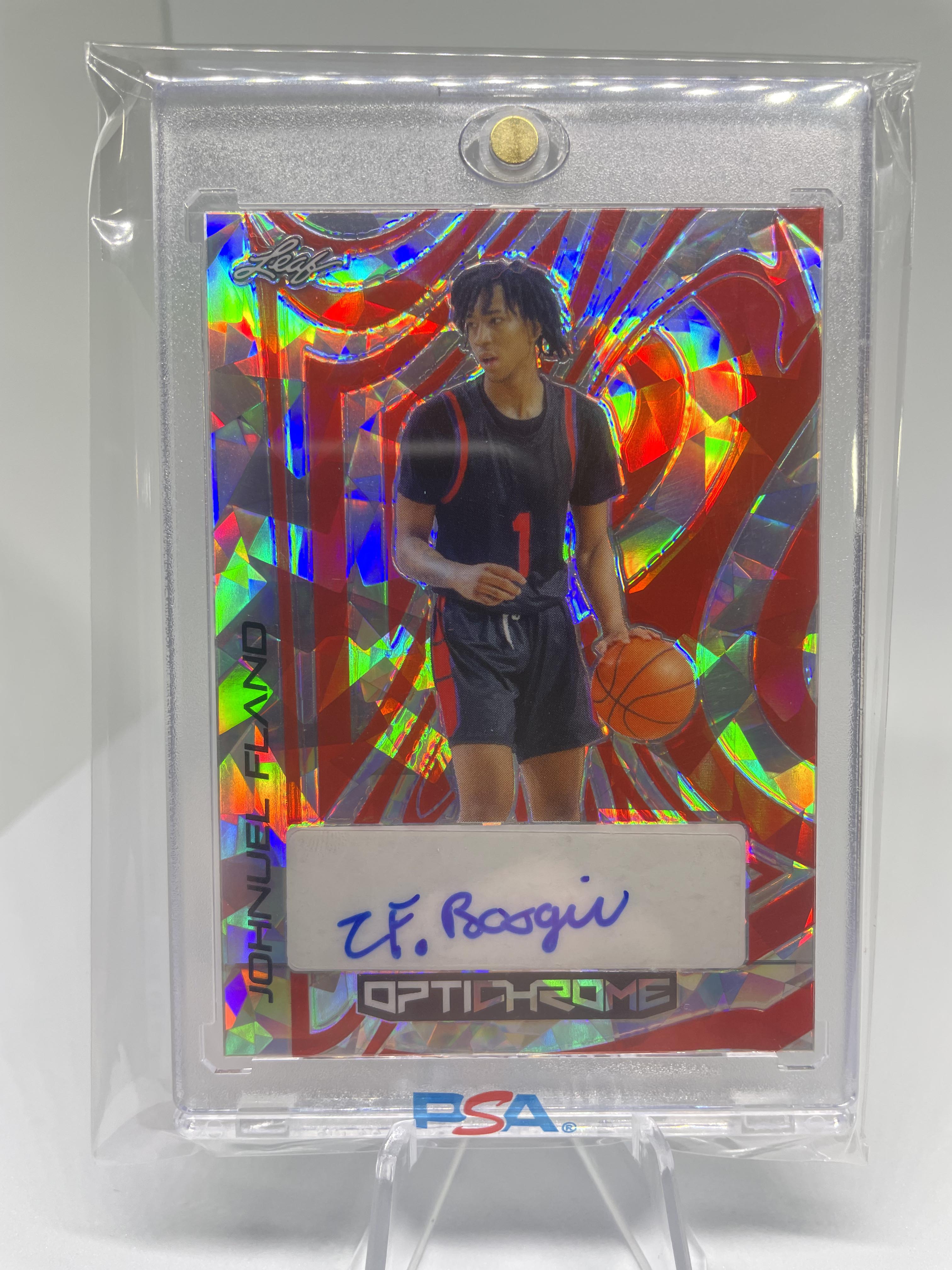 2022-23 Leaf Optichrome Johnuel Fland Red Crystal Rookie Auto /4