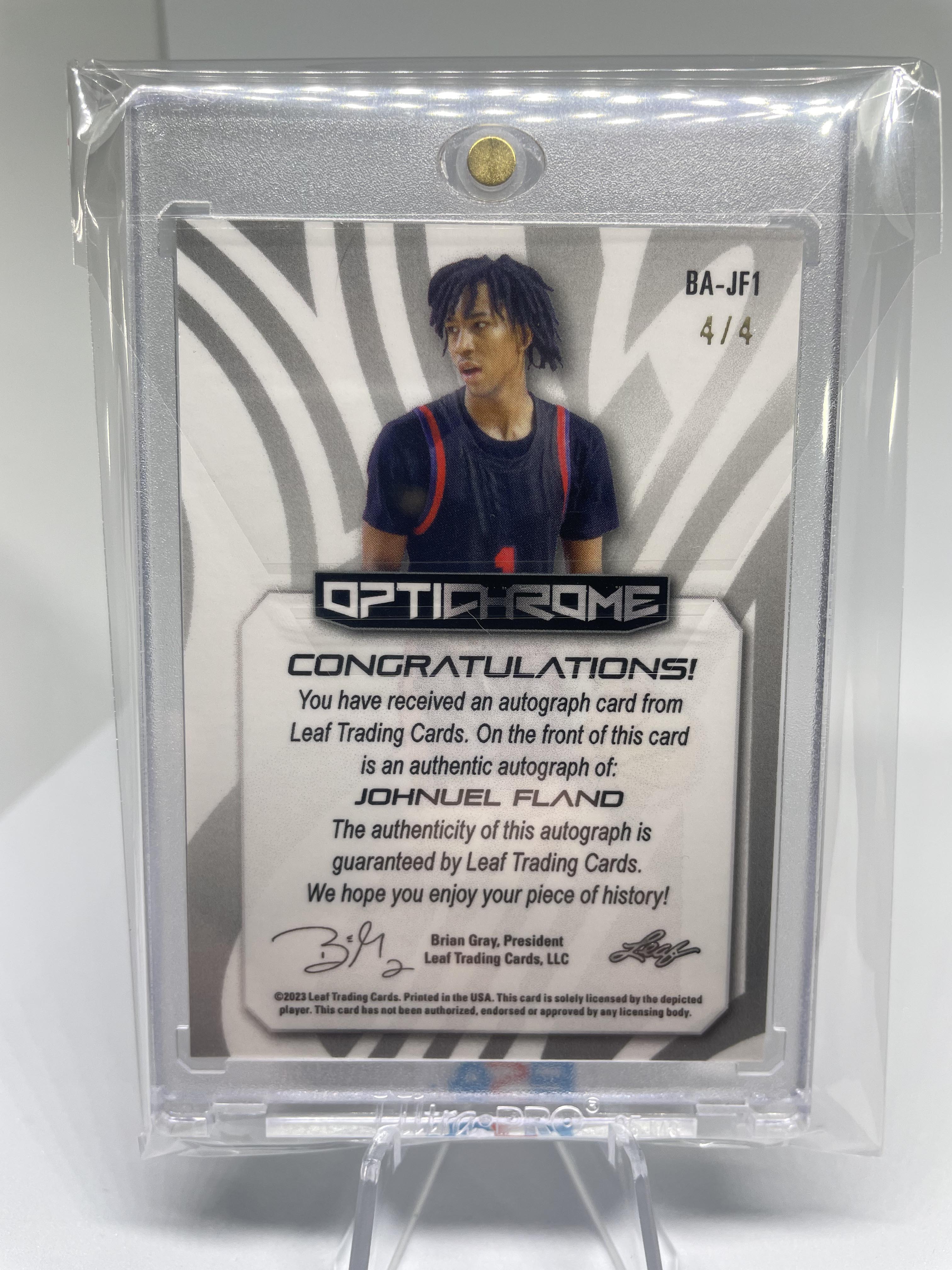 2022-23 Leaf Optichrome Johnuel Fland Red Crystal Rookie Auto /4