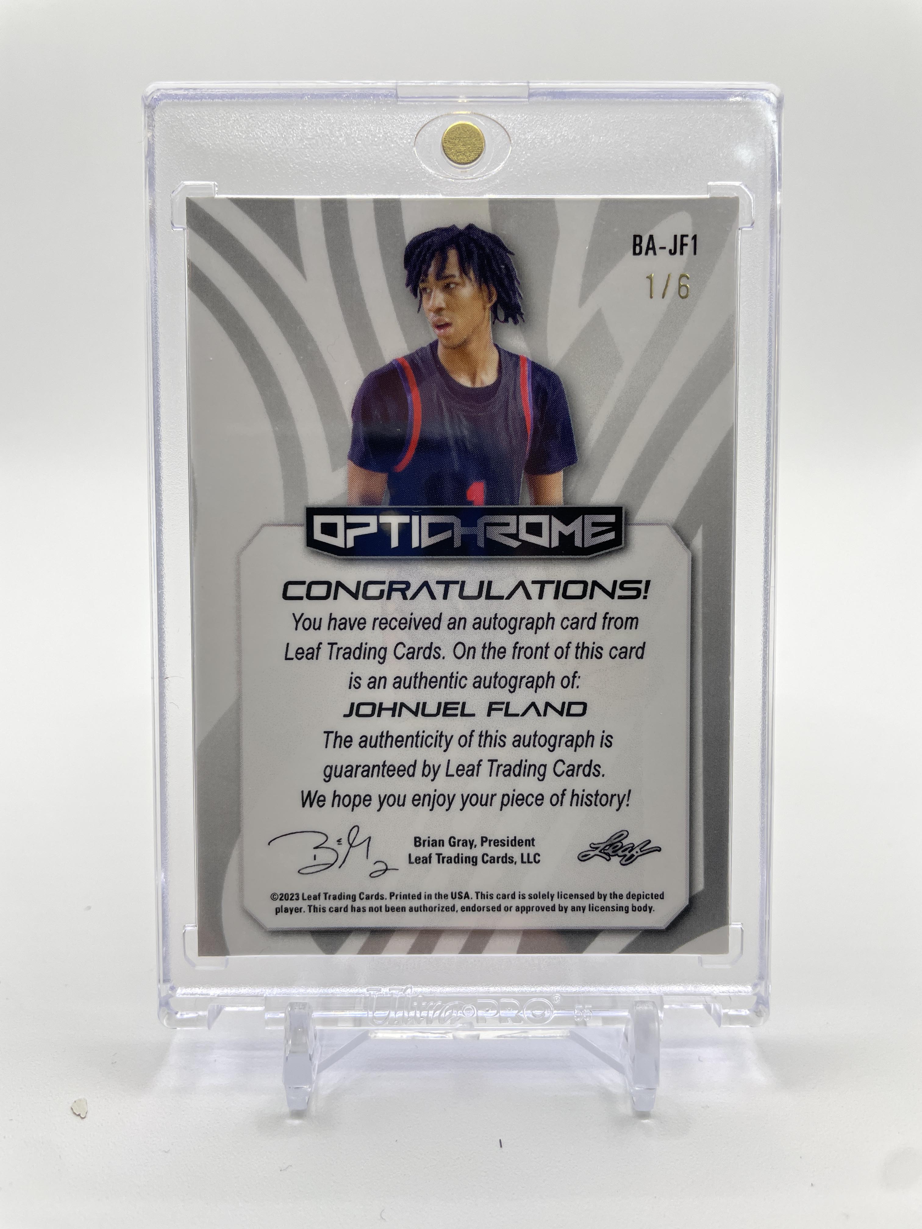 2022-23 Leaf Optichrome Johnuel Fland Red Prizm Rookie Auto 1/6