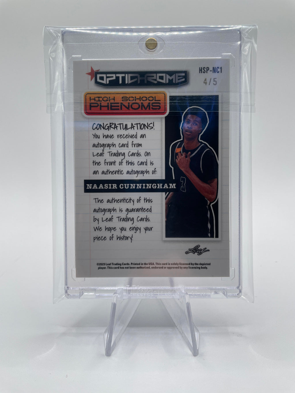 2022-23 Leaf Optichrome Naasir Cunningham High School Blue Auto /5
