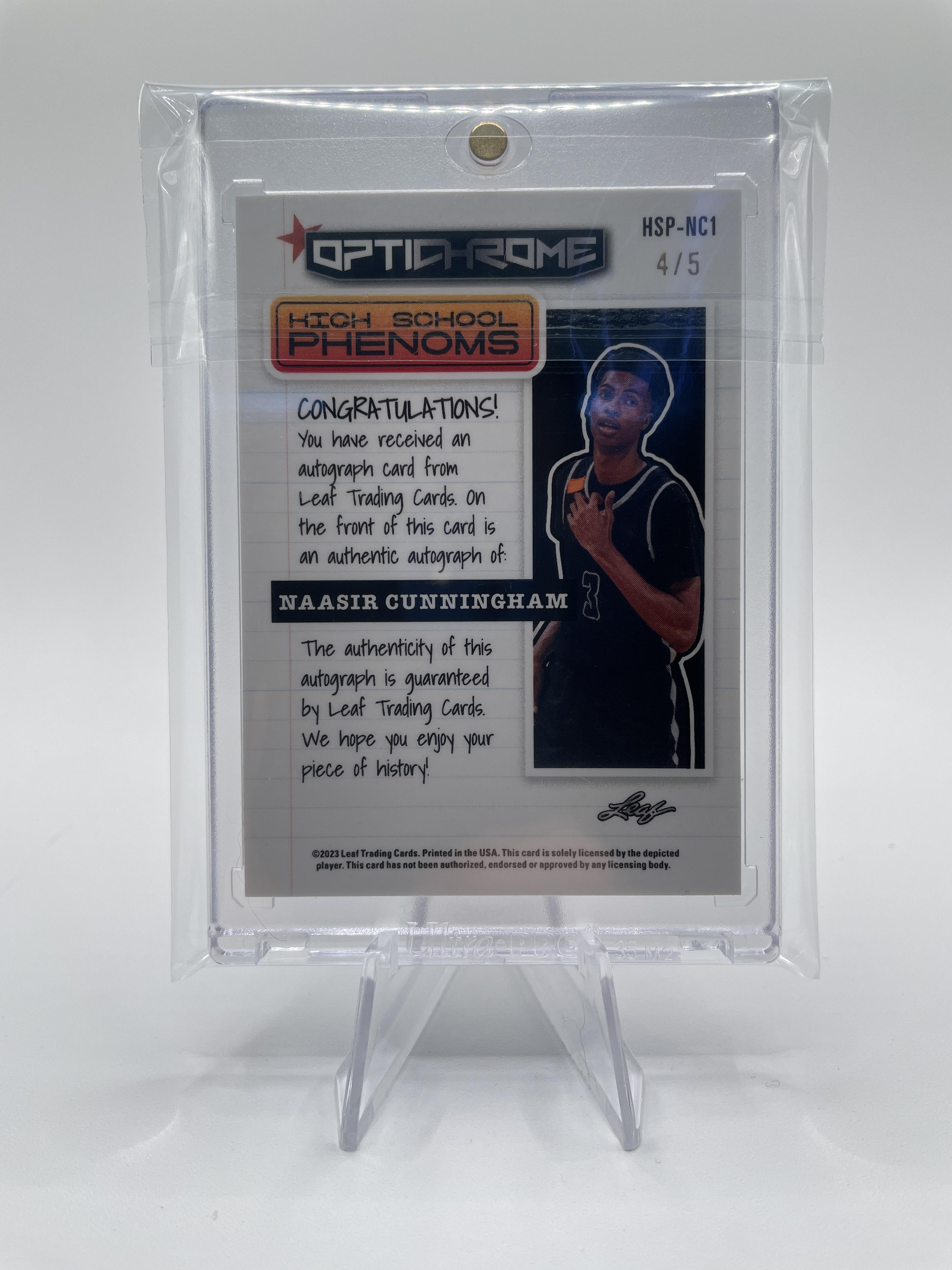2022-23 Leaf Optichrome Naasir Cunningham High School Blue Auto /5