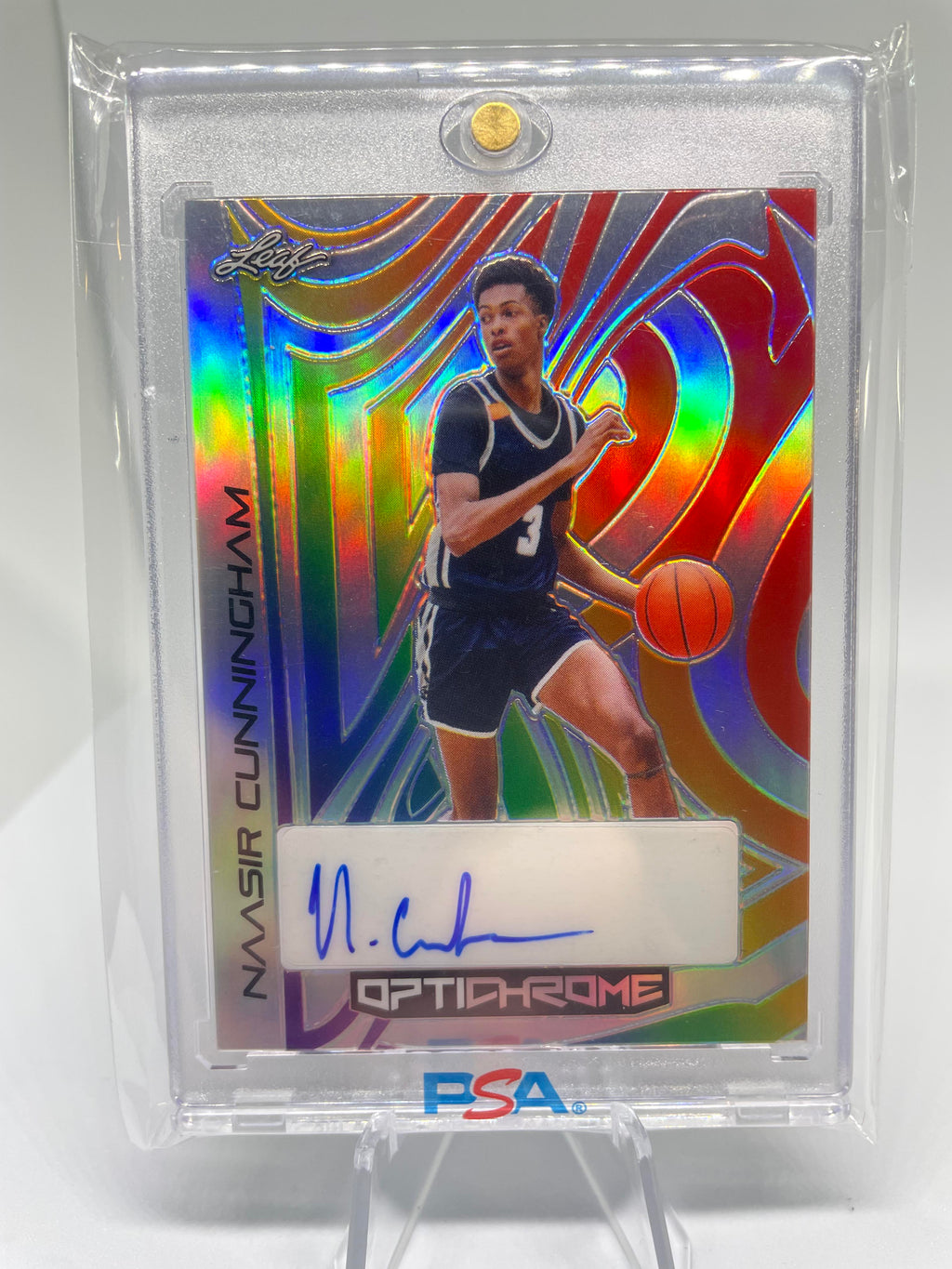 2022-23 Leaf Optichrome Naasir Cunningham Prismatic Rainbow Rookie Auto /5