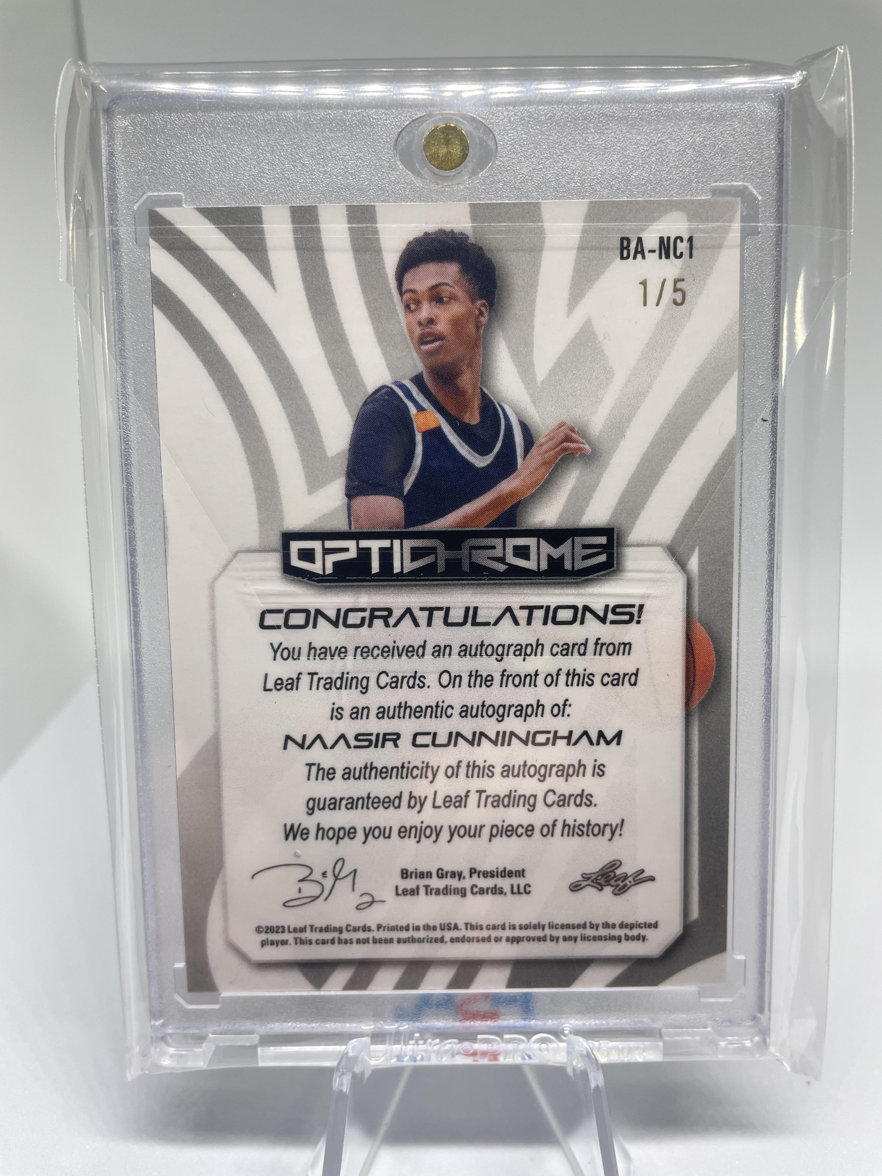 2022-23 Leaf Optichrome Naasir Cunningham Prismatic Rainbow Rookie Auto /5