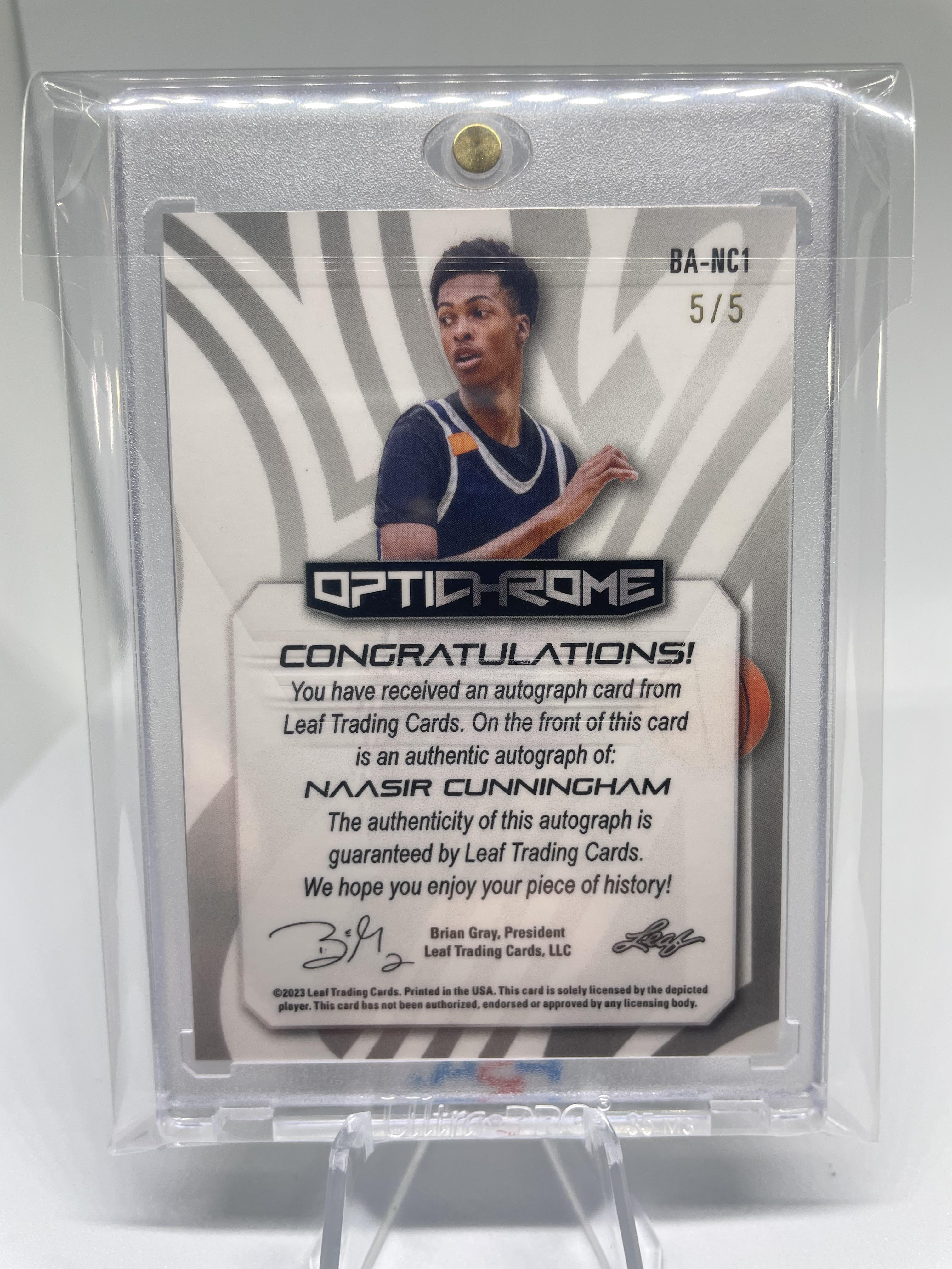 2022-23 Leaf Optichrome Naasir Cunningham Prismatic Rainbow Rookie Auto /5