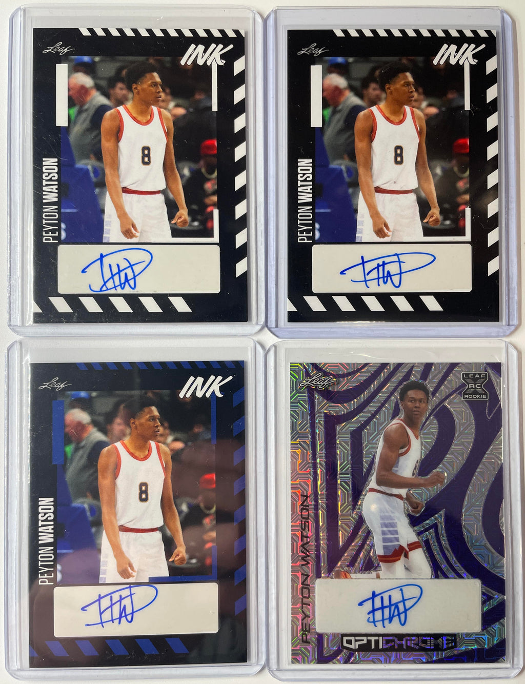 2022-23 Leaf Optichrome Peyton Watson Purple Rookie Auto /6 + Ink Auto Set (x3)