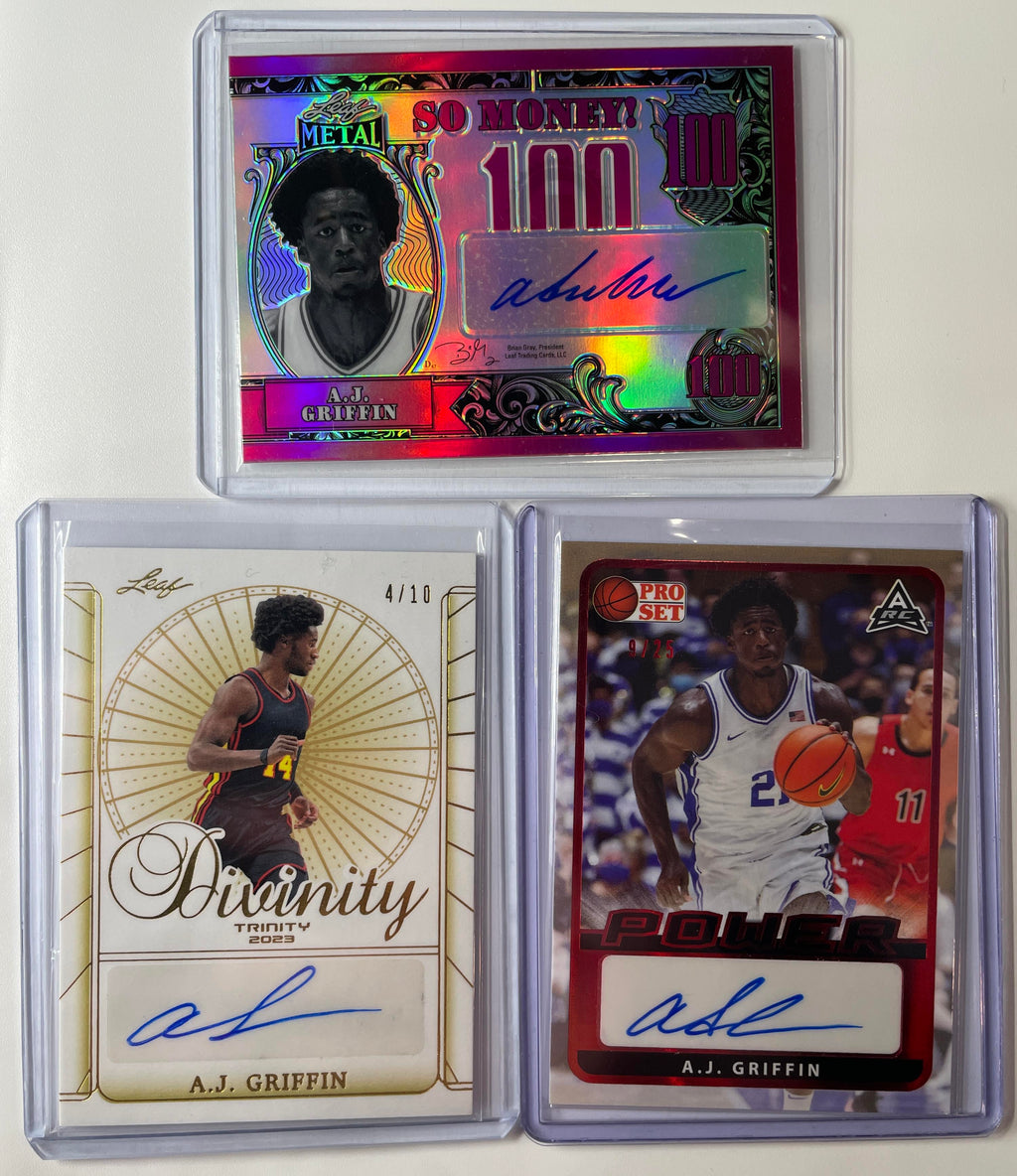 2022-23 Leaf Trinity AJ Griffin Rookie Auto Divinity /10 SP + 2021 So Money /25