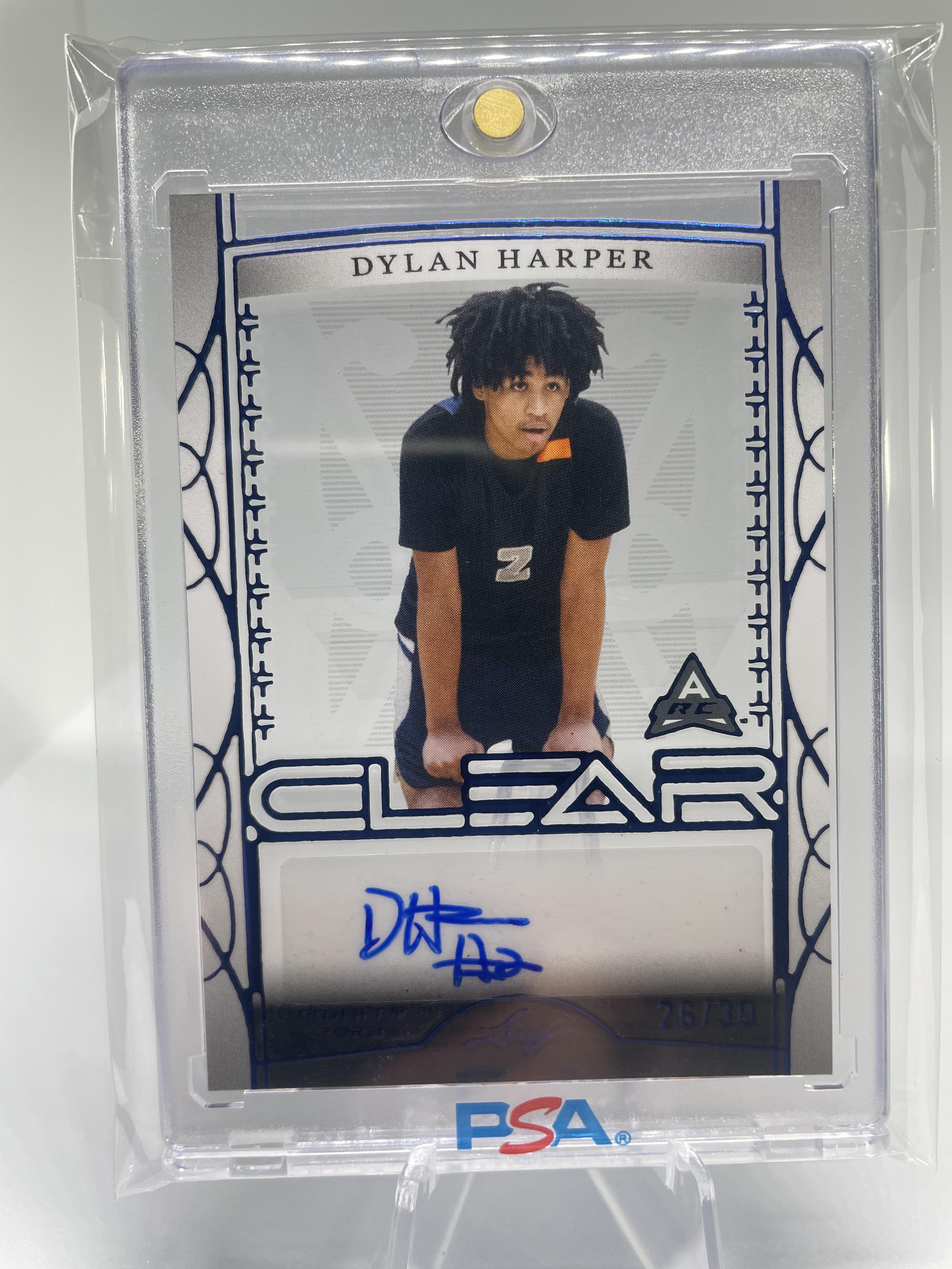 2022-23 Leaf Trinity Clear Dylan Harper Blue Holo Rookie Auto /30