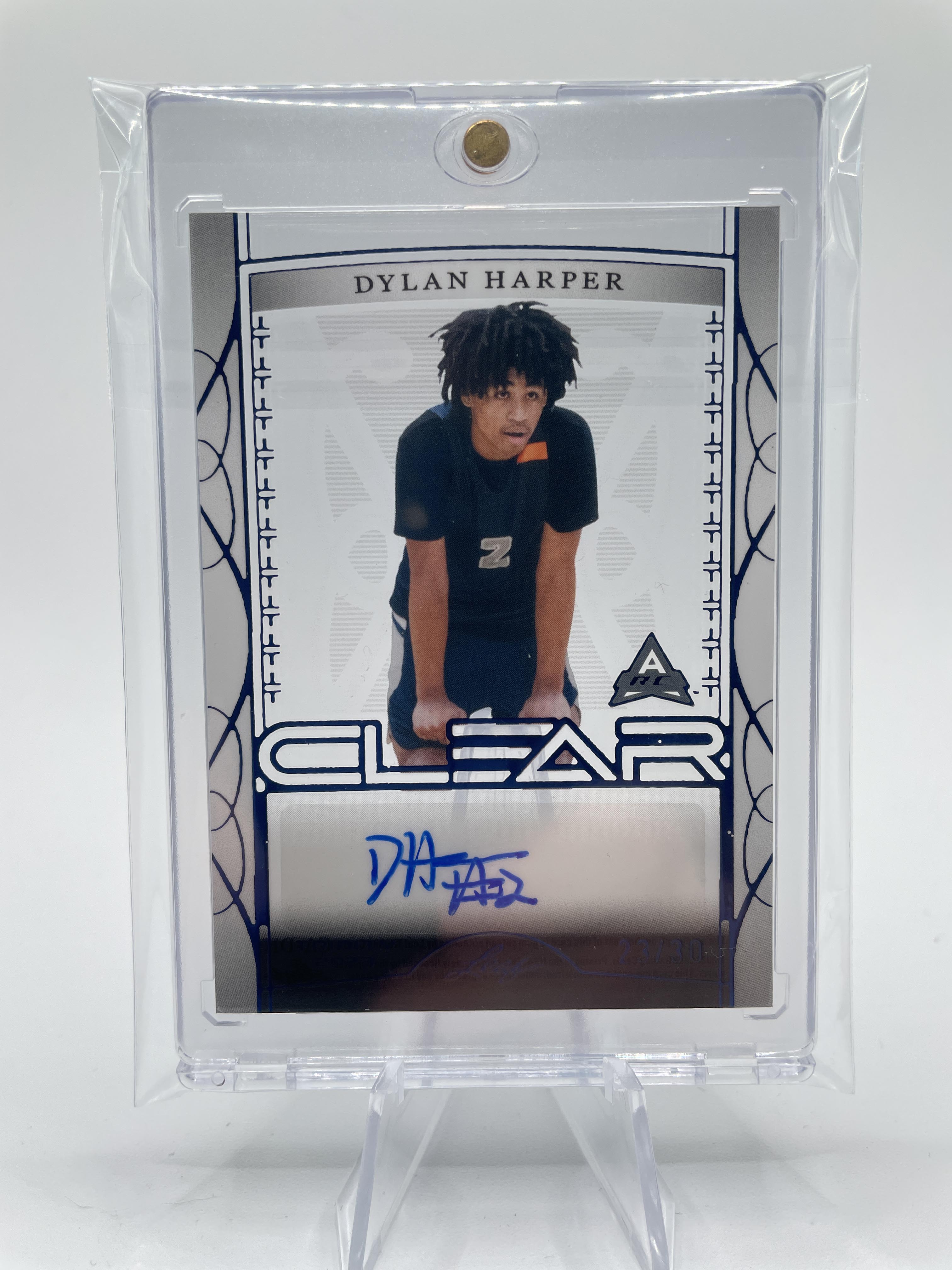 2022-23 Leaf Trinity Clear Dylan Harper Blue Holo Rookie Auto /30