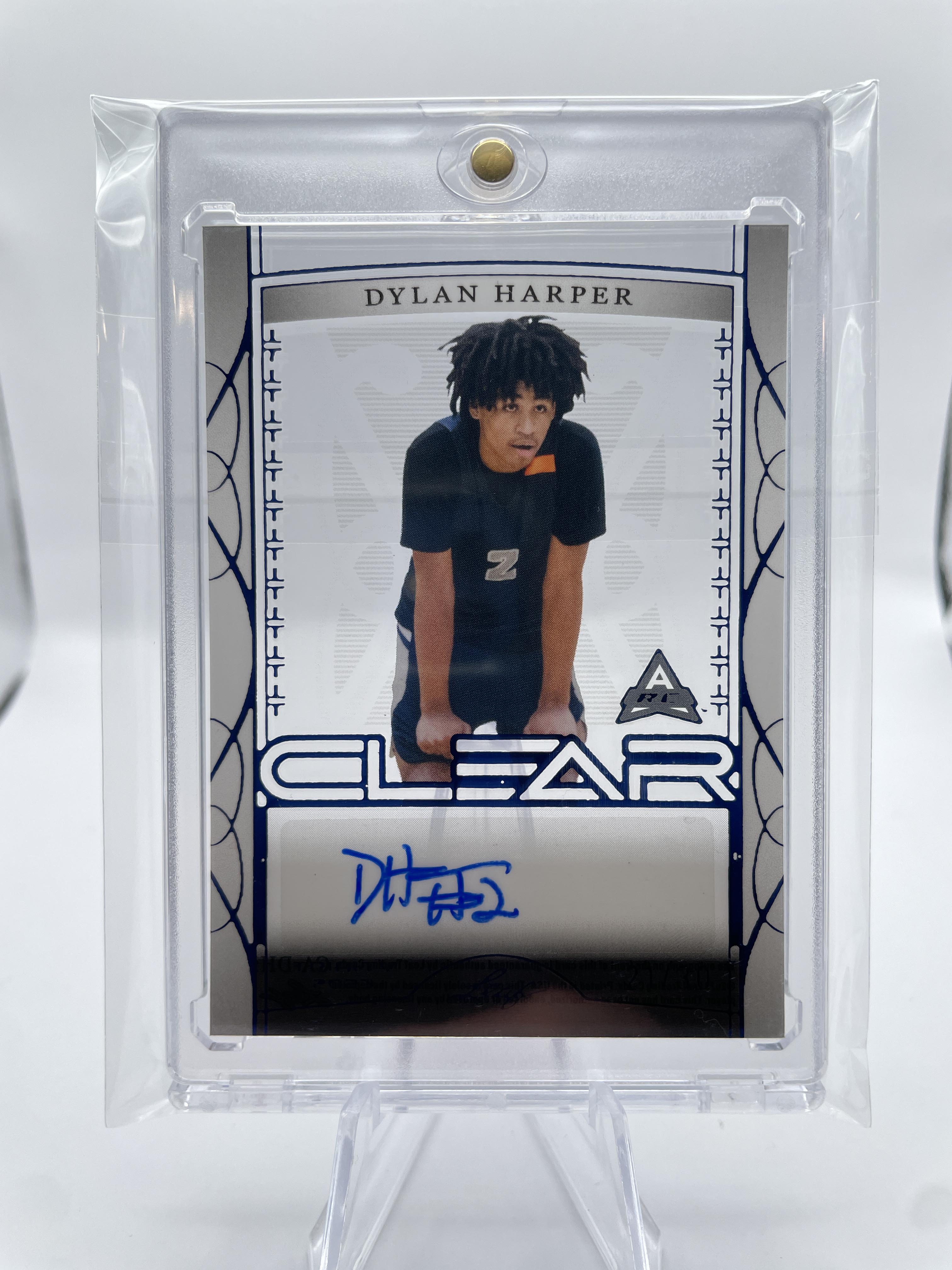 2022-23 Leaf Trinity Clear Dylan Harper Blue Holo Rookie Auto /30