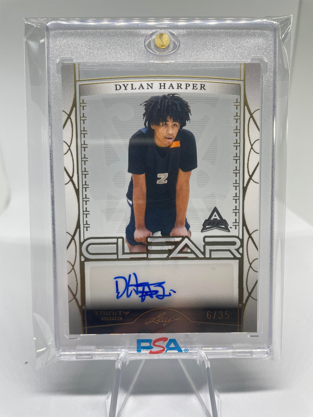 2022-23 Leaf Trinity Clear Dylan Harper Gold Rookie Auto /35