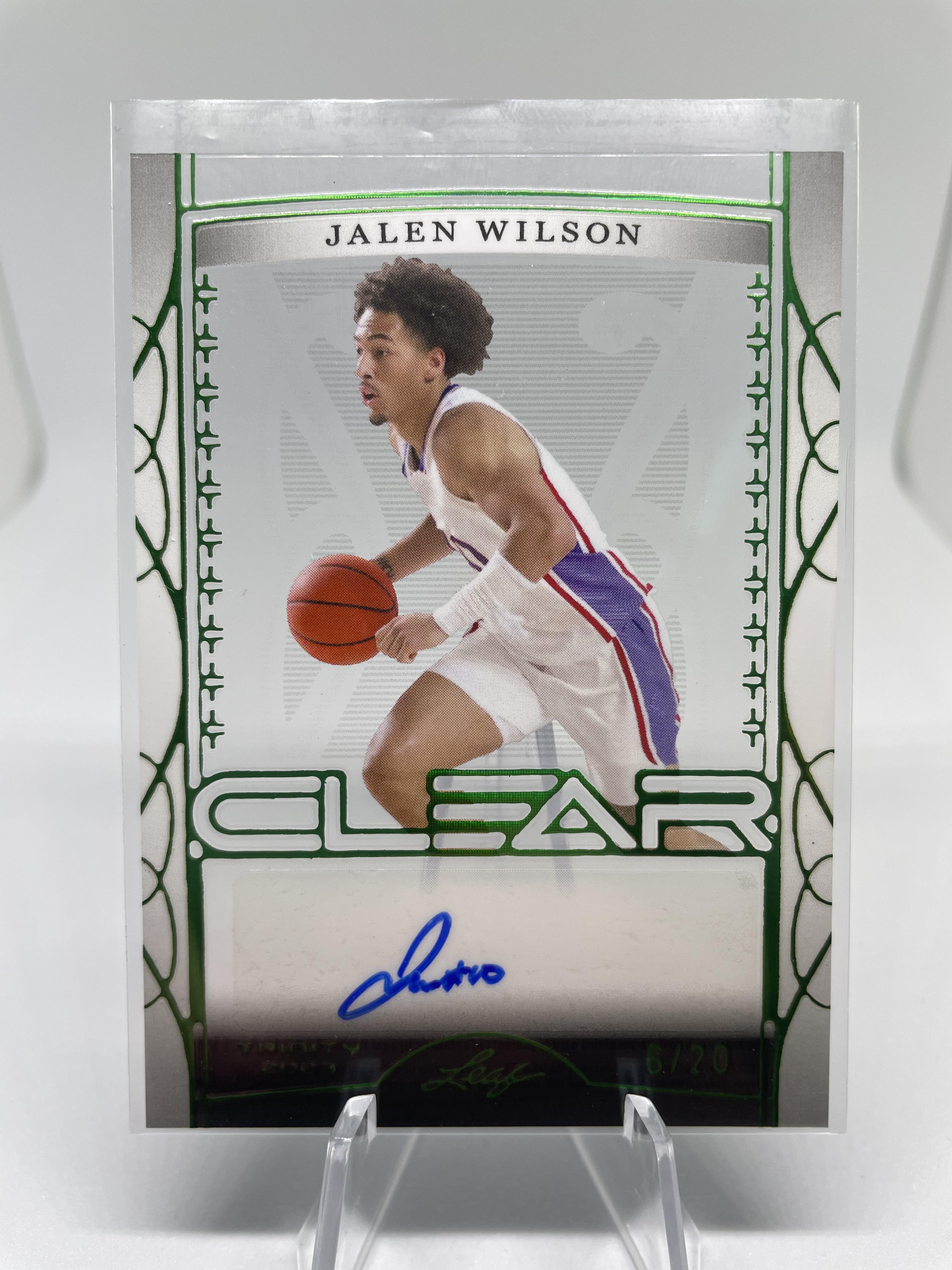 2022-23 Leaf Trinity Clear Jalen Wilson Green Holo Rookie Auto /20