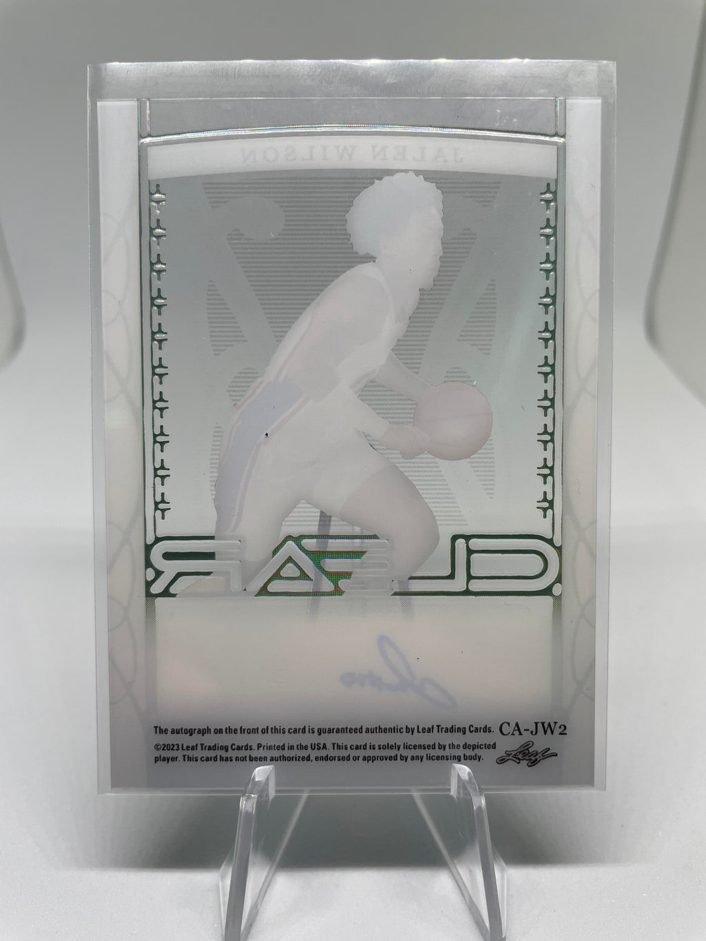 2022-23 Leaf Trinity Clear Jalen Wilson Green Holo Rookie Auto /20
