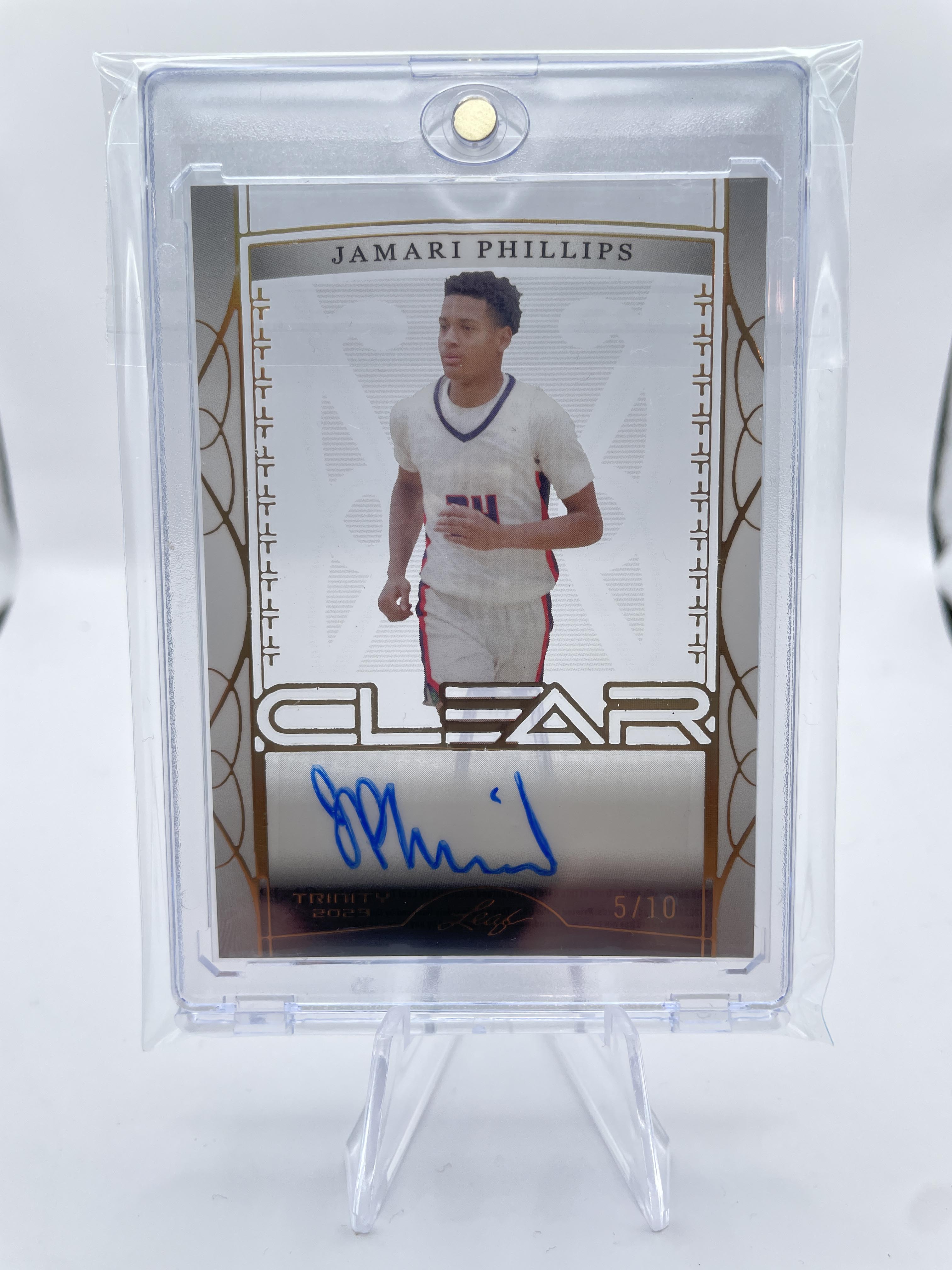 2022-23 Leaf Trinity Clear Jamari Phillips Gold Holo Rookie Auto /10