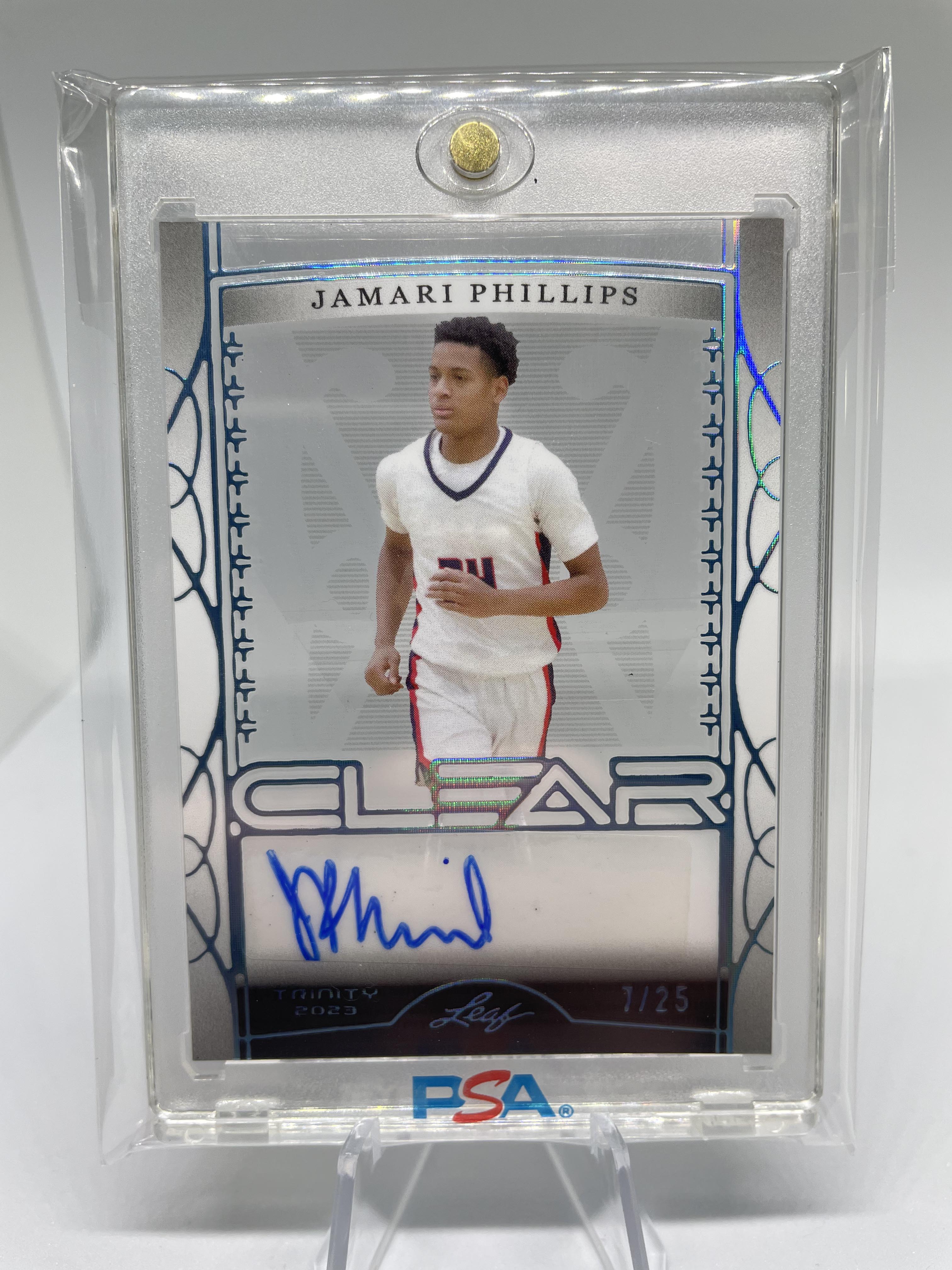 2022-23 Leaf Trinity Clear Jamari Phillips Platinum Holo Rookie Auto /25
