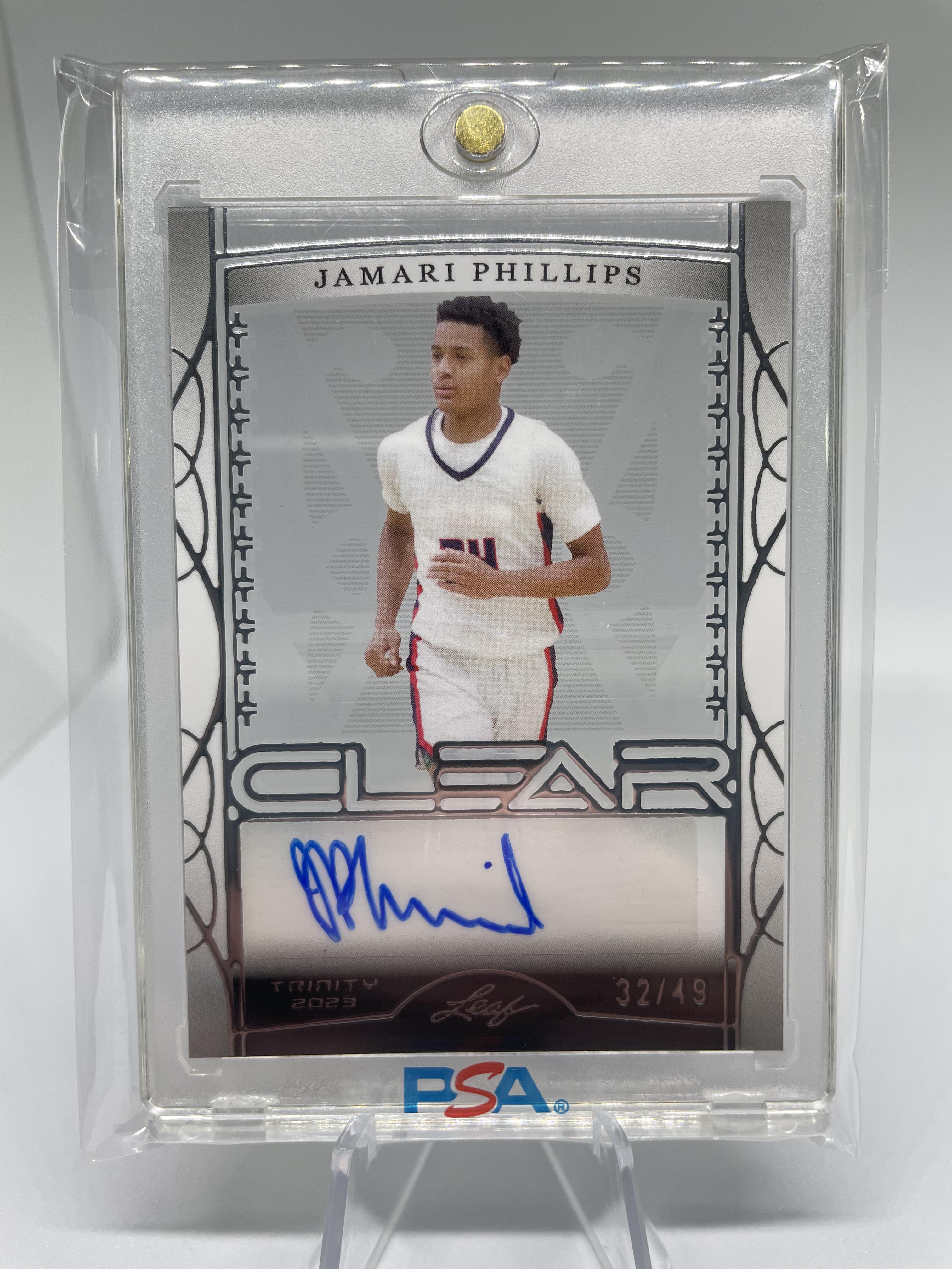2022-23 Leaf Trinity Clear Jamari Phillips Silver Rookie Auto /49
