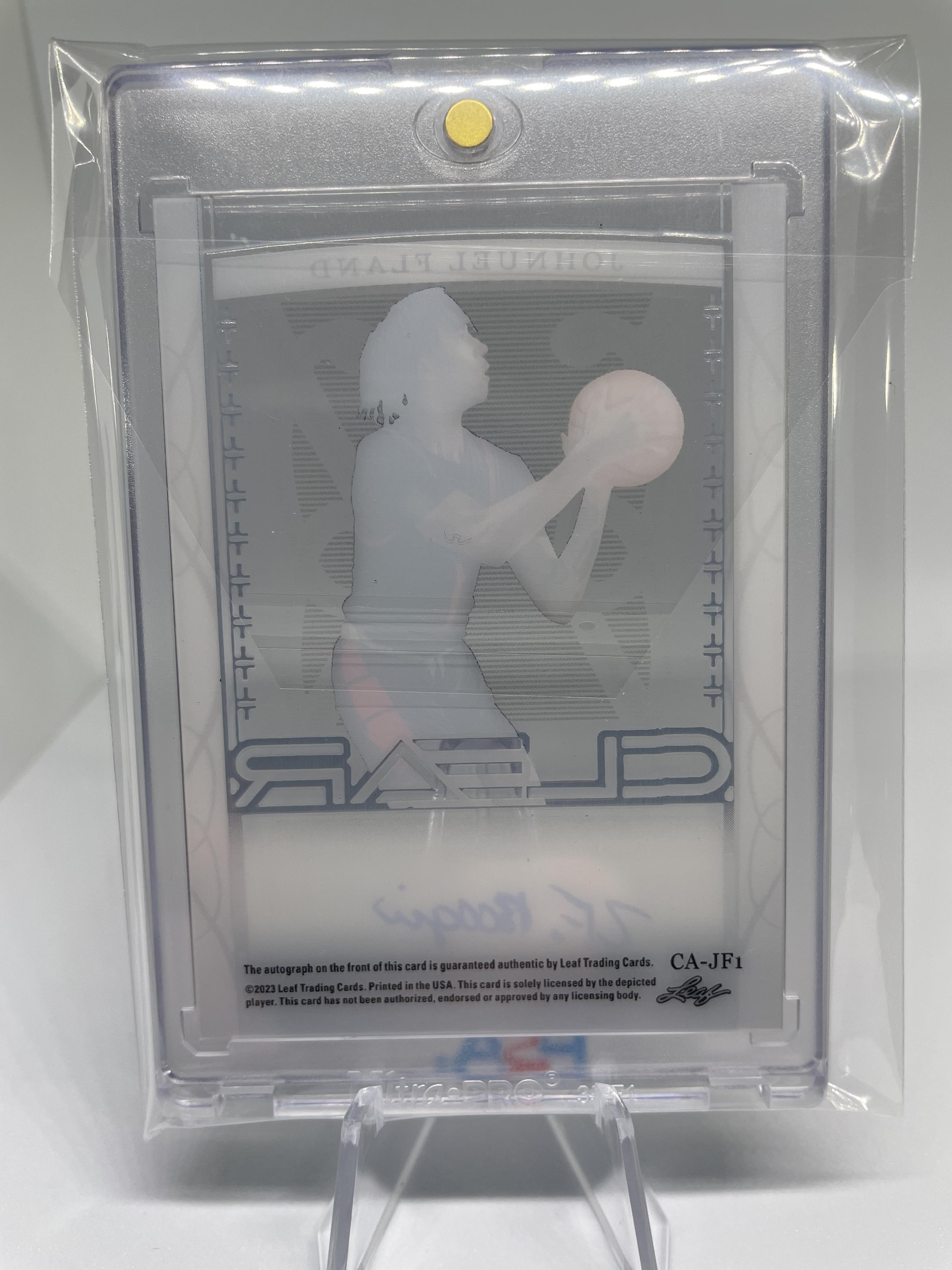 2022-23 Leaf Trinity Clear Johnuel Fland Blue Holo Rookie Auto /30