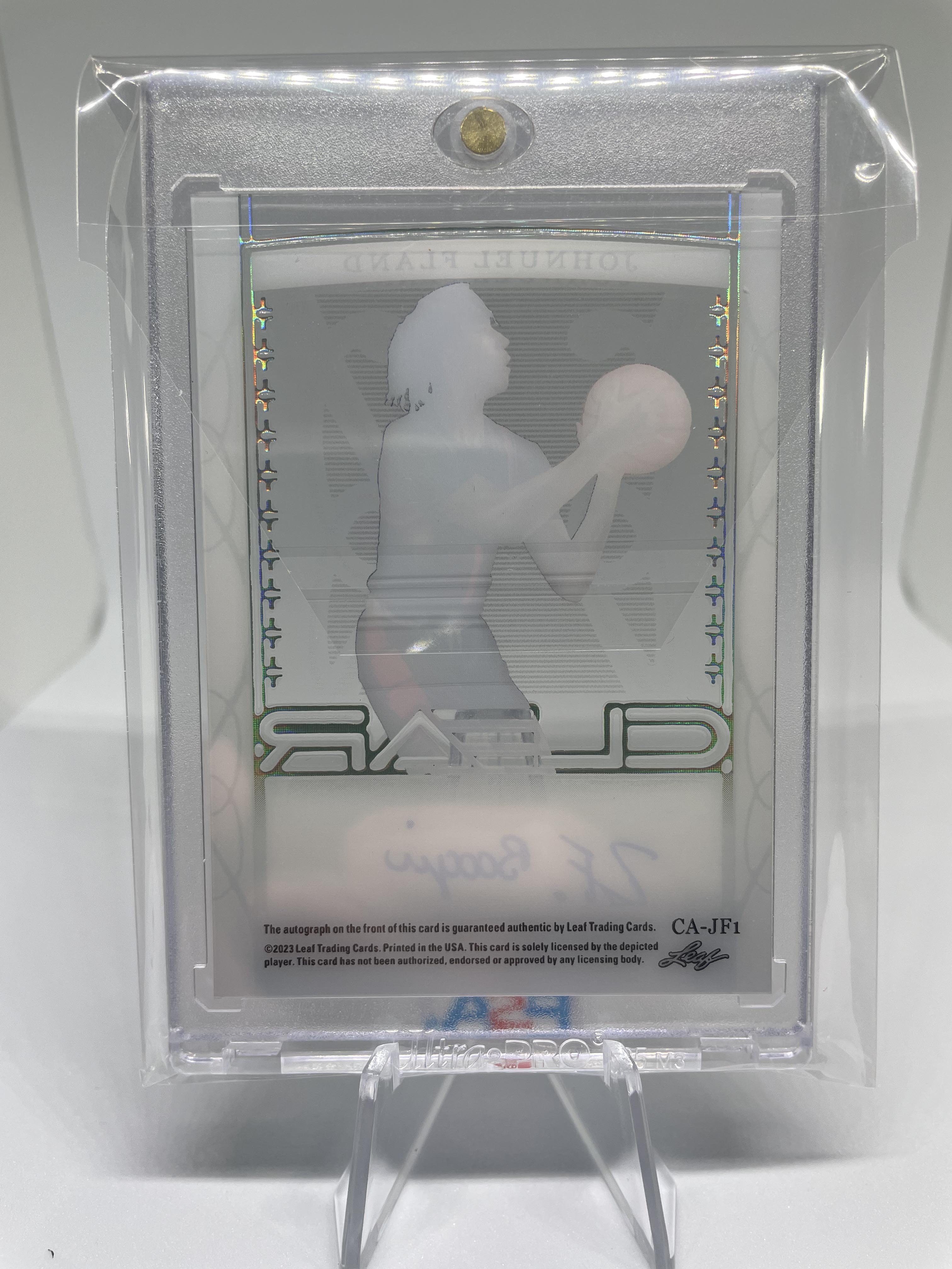 2022-23 Leaf Trinity Clear Johnuel Fland Holo Green Rookie Auto /20