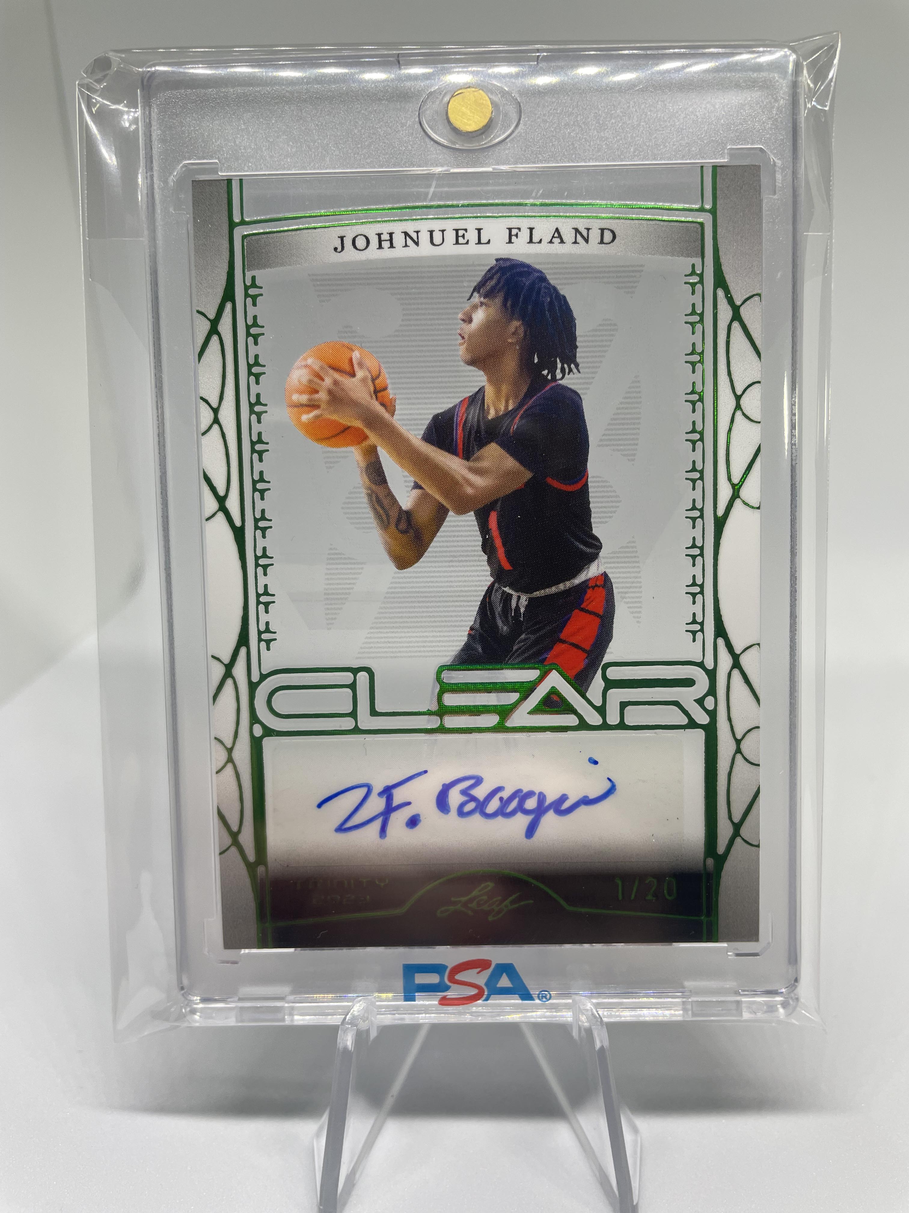 2022-23 Leaf Trinity Clear Johnuel Fland Holo Green Rookie Auto /20
