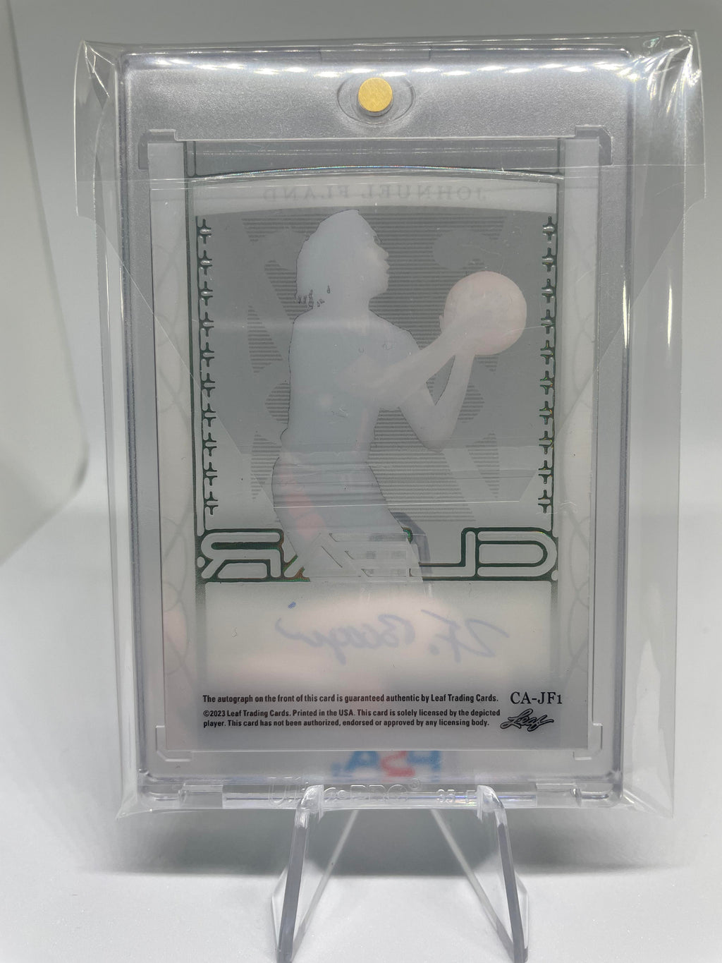 2022-23 Leaf Trinity Clear Johnuel Fland Holo Green Rookie Auto /20
