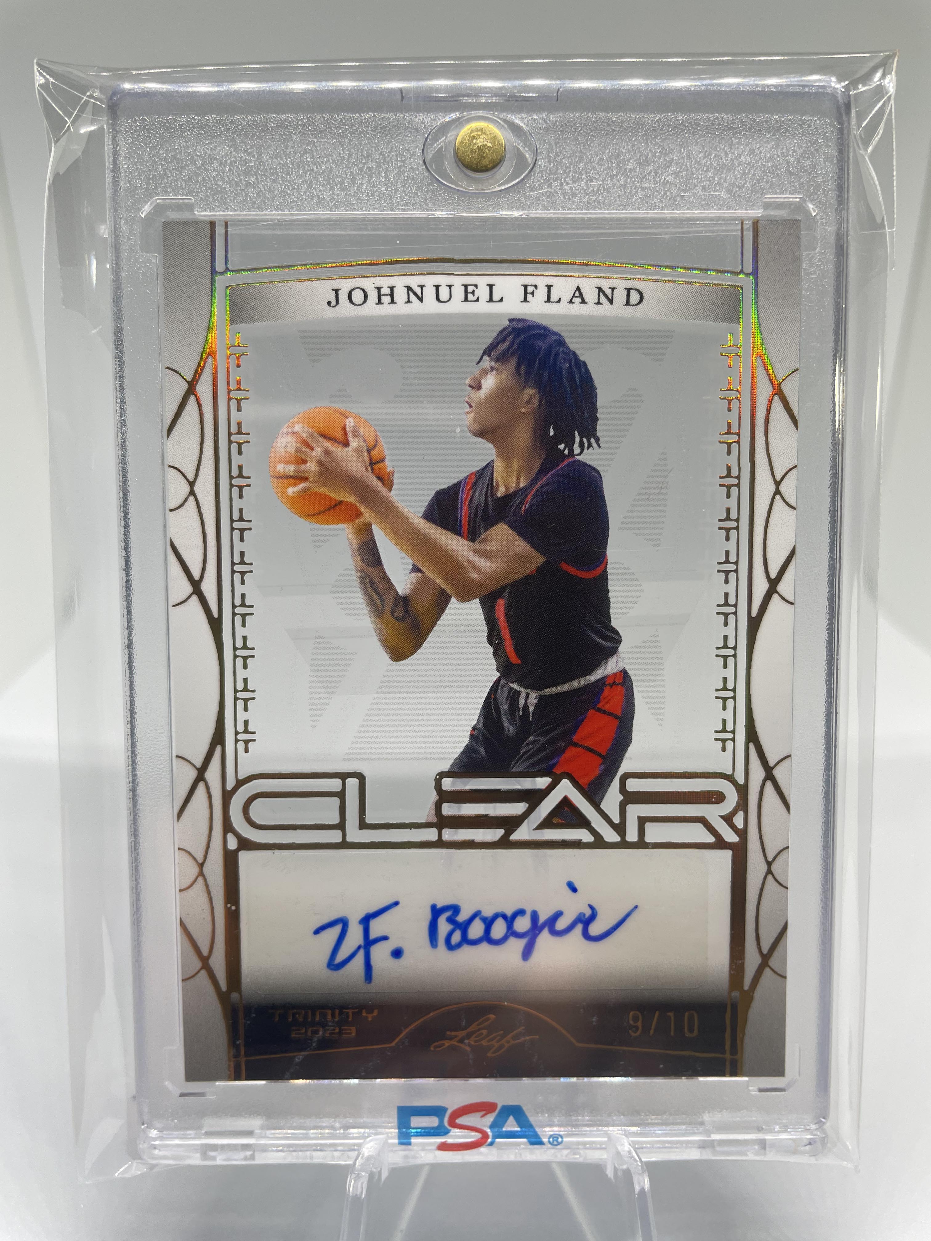 2022-23 Leaf Trinity Clear Johnuel Fland Holo Green Rookie Auto /20