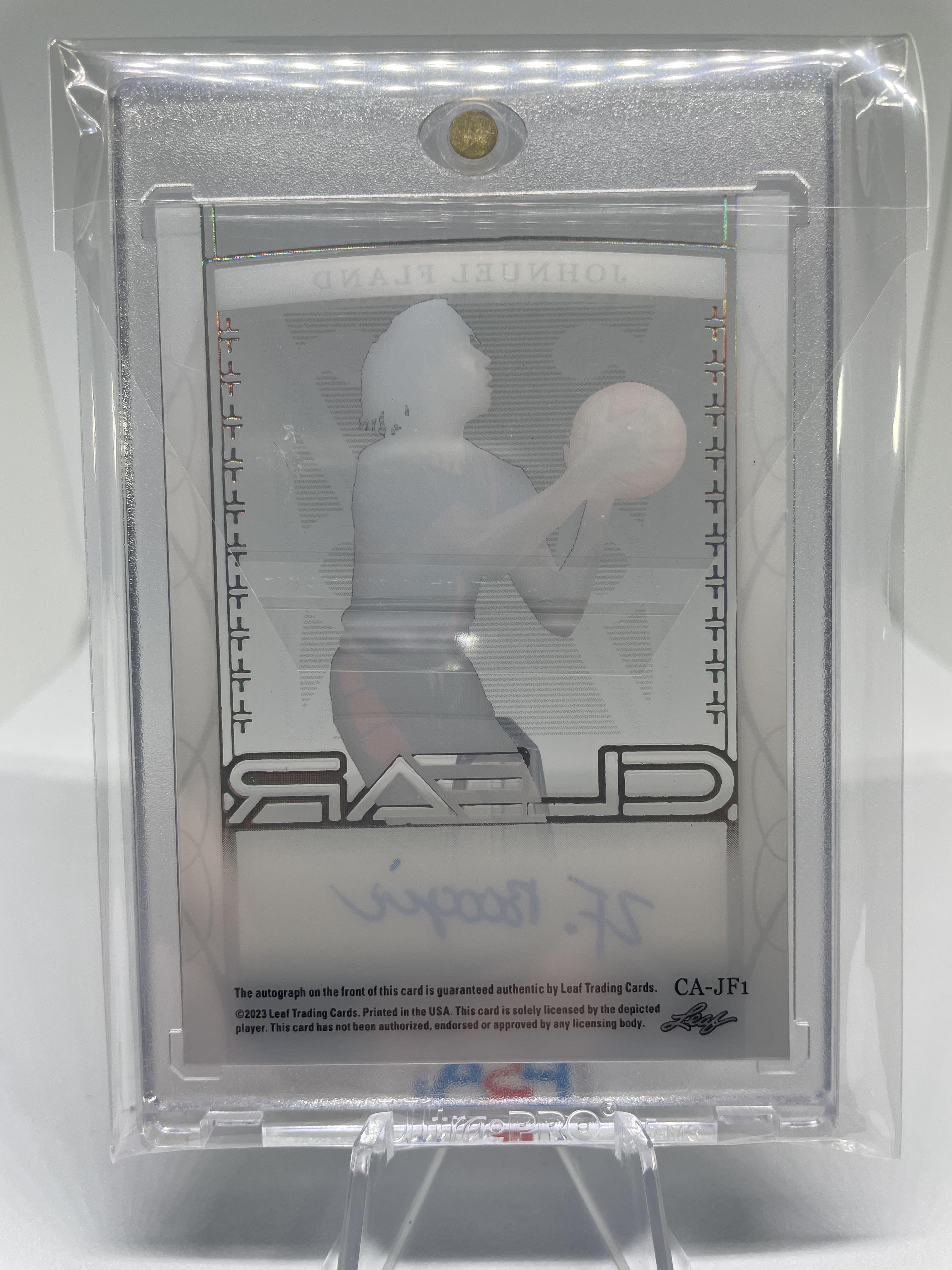 2022-23 Leaf Trinity Clear Johnuel Fland Holo Green Rookie Auto /20