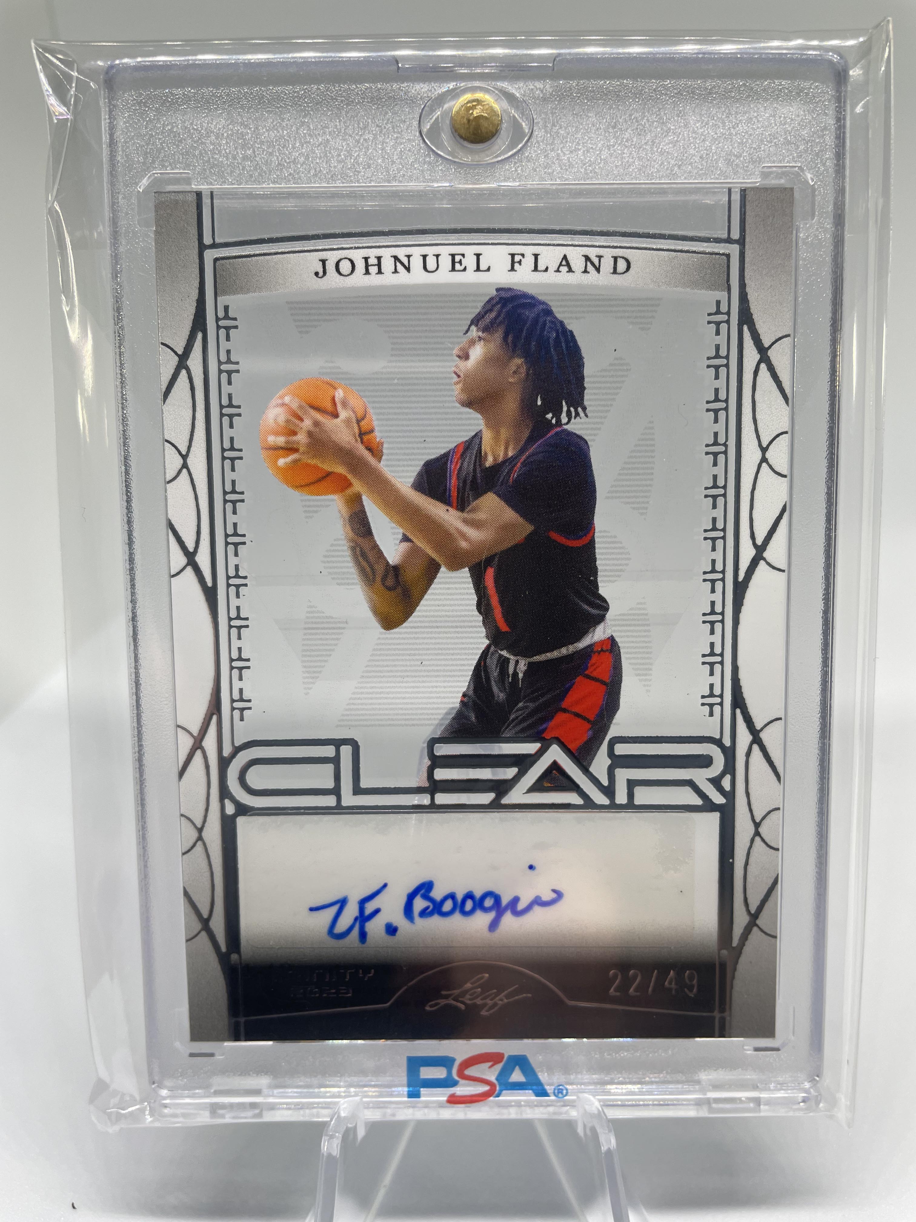2022-23 Leaf Trinity Clear Johnuel Fland Silver Rookie Auto /49