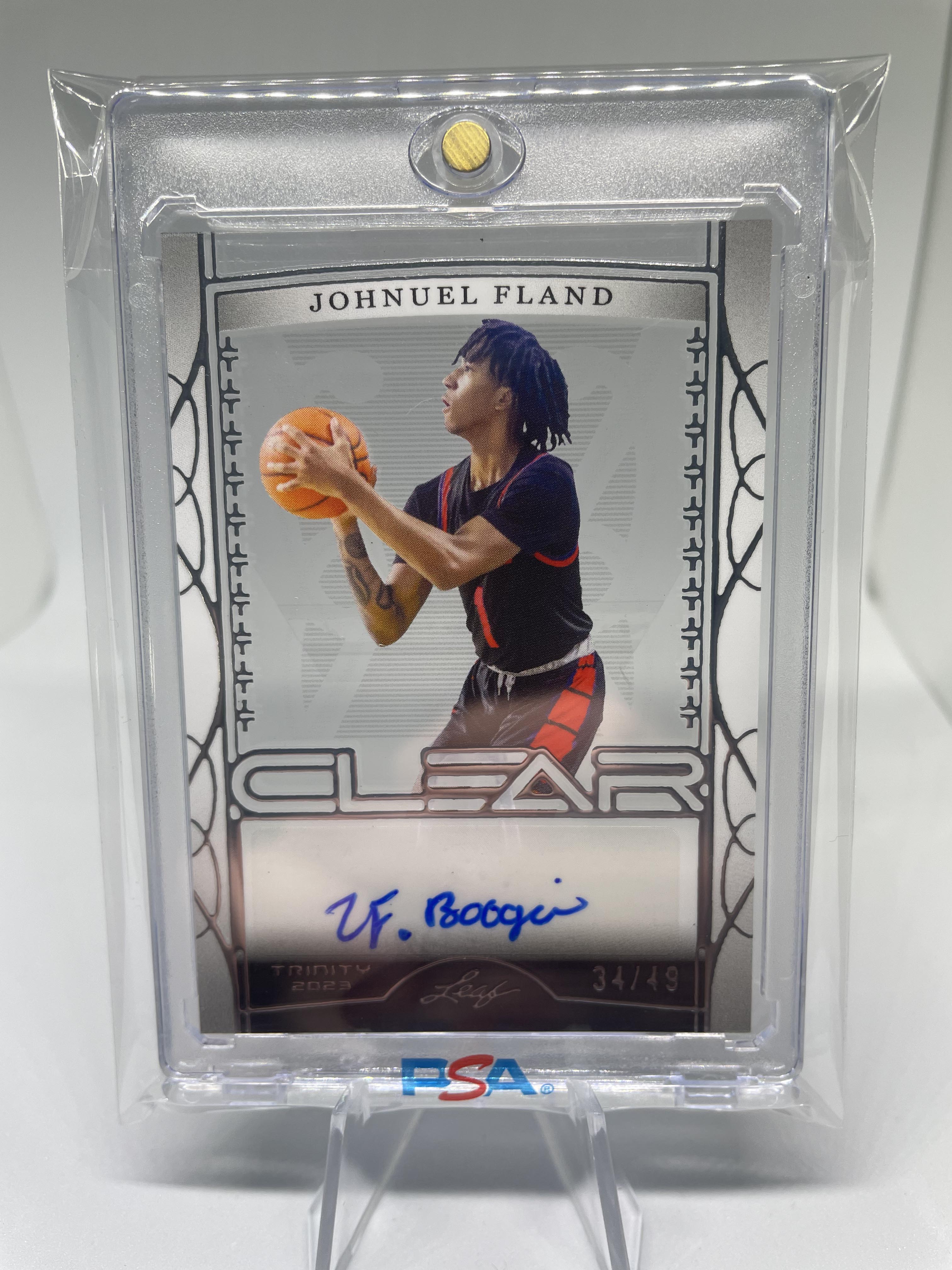 2022-23 Leaf Trinity Clear Johnuel Fland Silver Rookie Auto /49