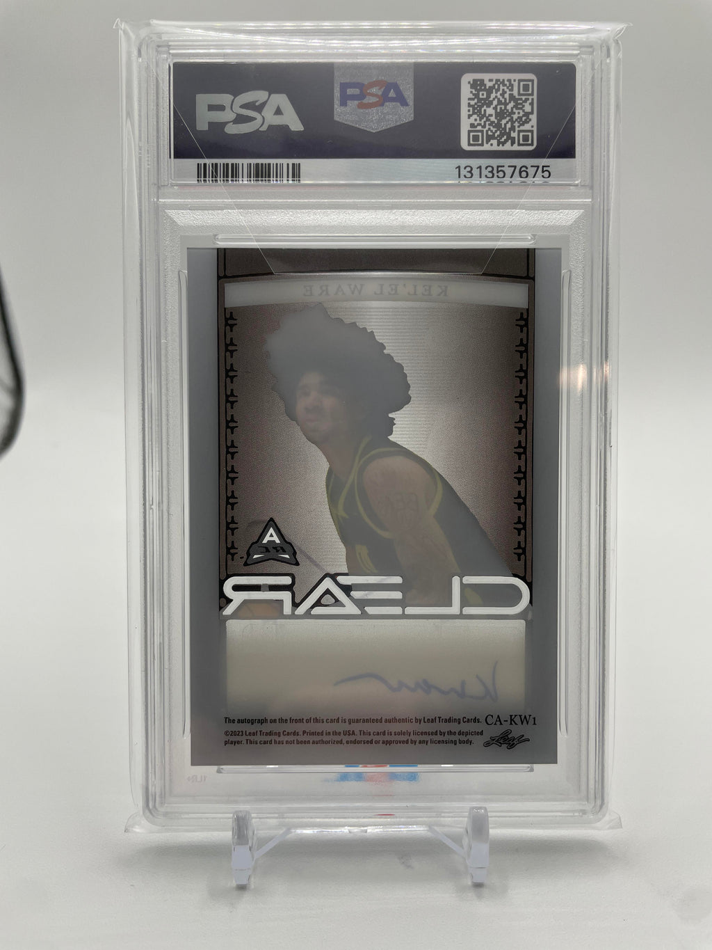2022-23 Leaf Trinity Clear Kel'El Ware Black Holo Platinum Auto 1/1 PSA 10 MINT