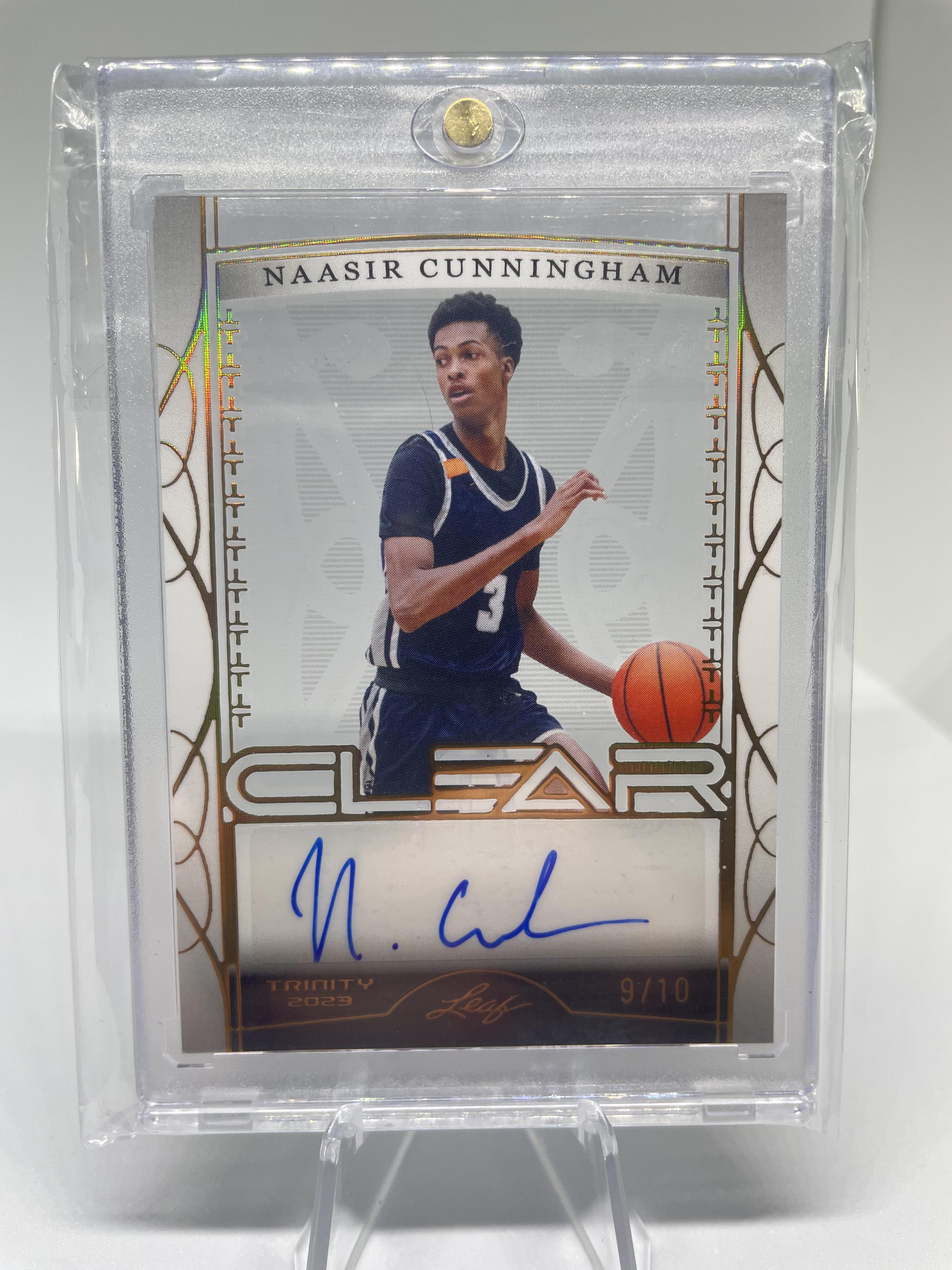 2022-23 Leaf Trinity Clear Naasir Cunningham Gold Holo Rookie Auto /10