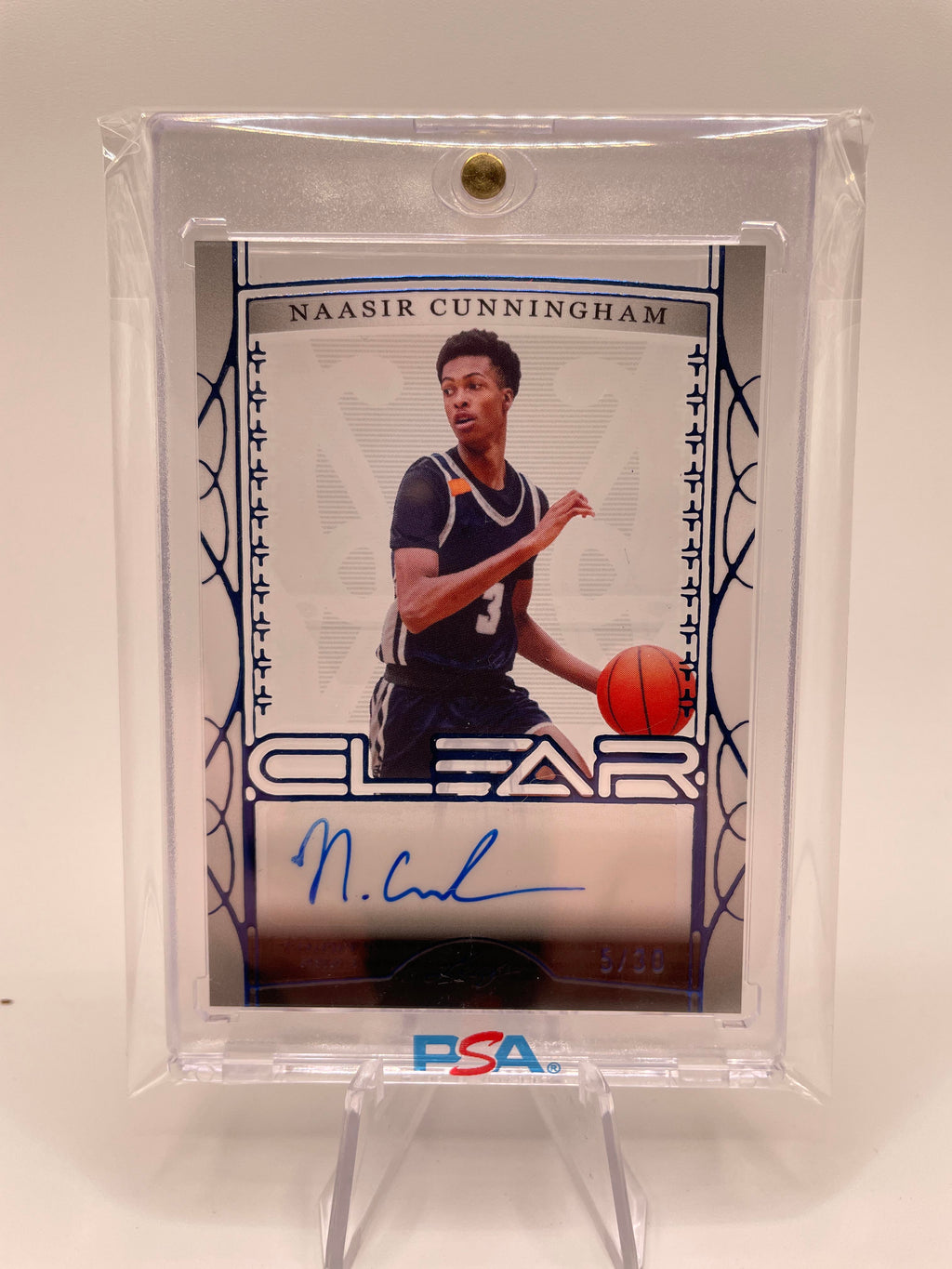 2022-23 Leaf Trinity Clear Naasir Cunningham Holo Blue Rookie Auto /30