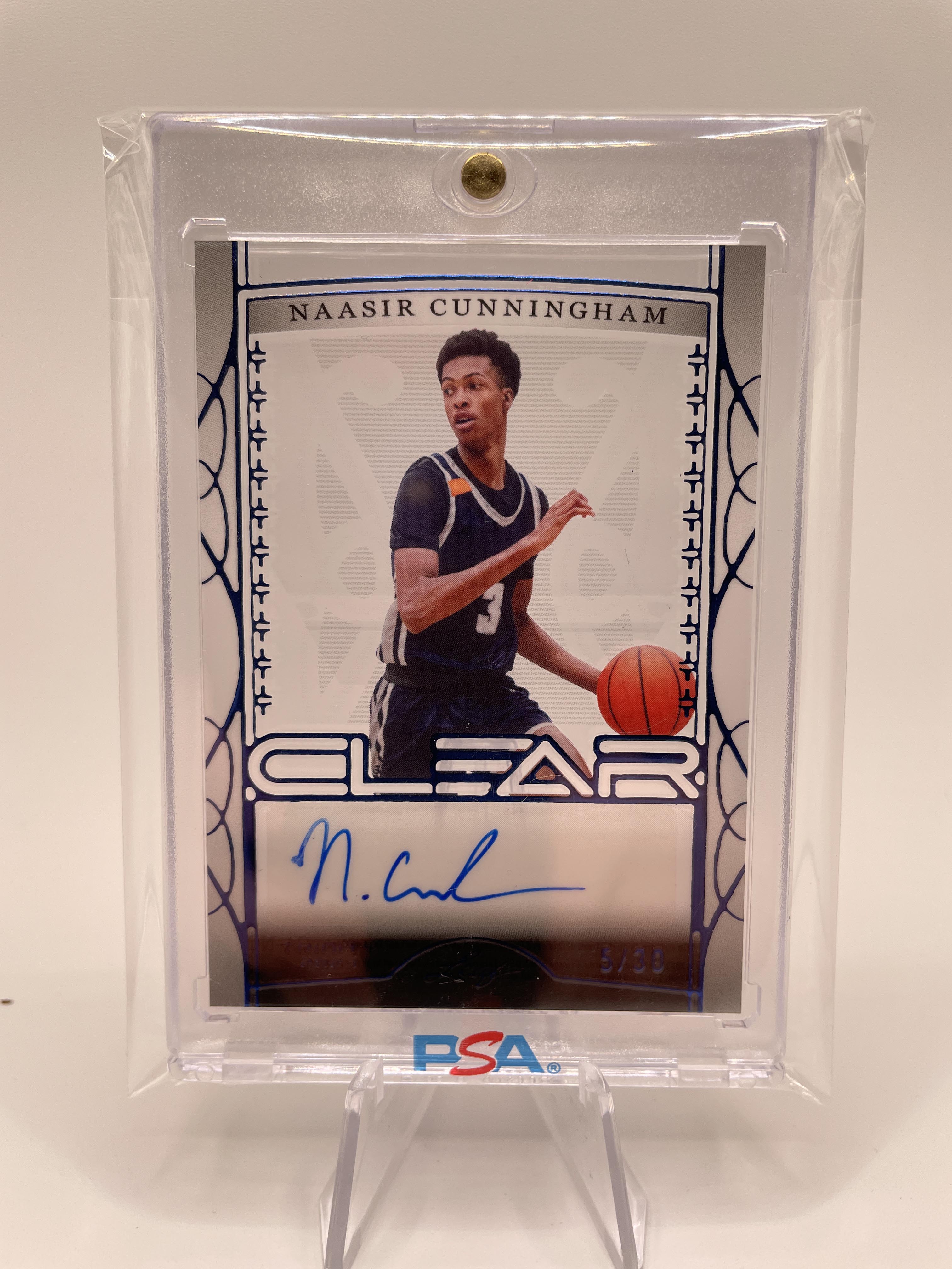 2022-23 Leaf Trinity Clear Naasir Cunningham Holo Blue Rookie Auto /30