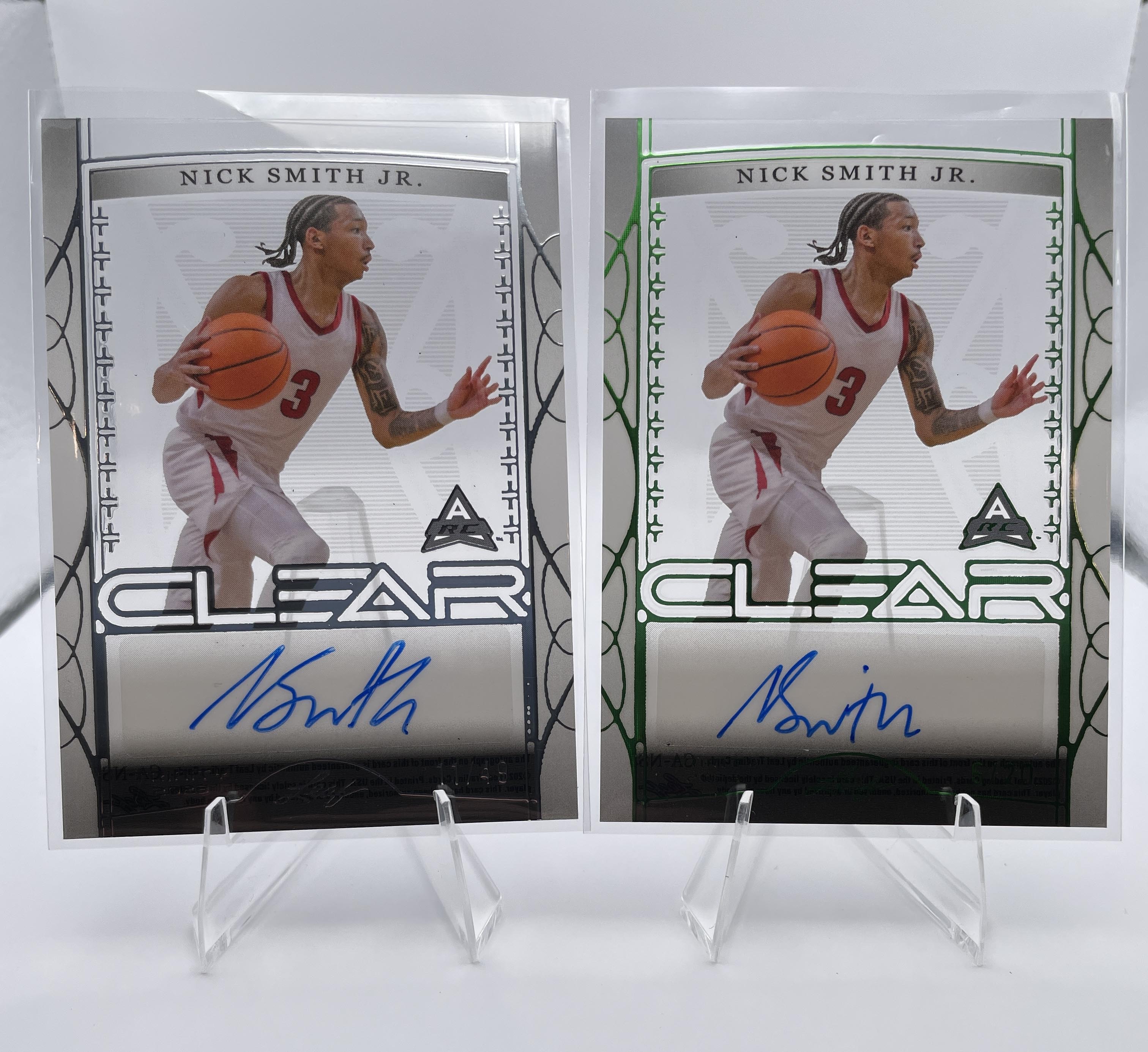 2022-23 Leaf Trinity Clear Nick Smith Jr. Green Holo Auto /20 + Silver Auto /49