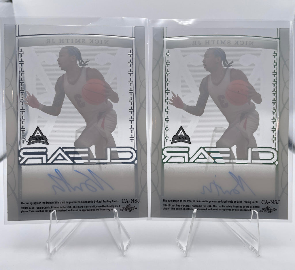 2022-23 Leaf Trinity Clear Nick Smith Jr. Green Holo Auto /20 + Silver Auto /49