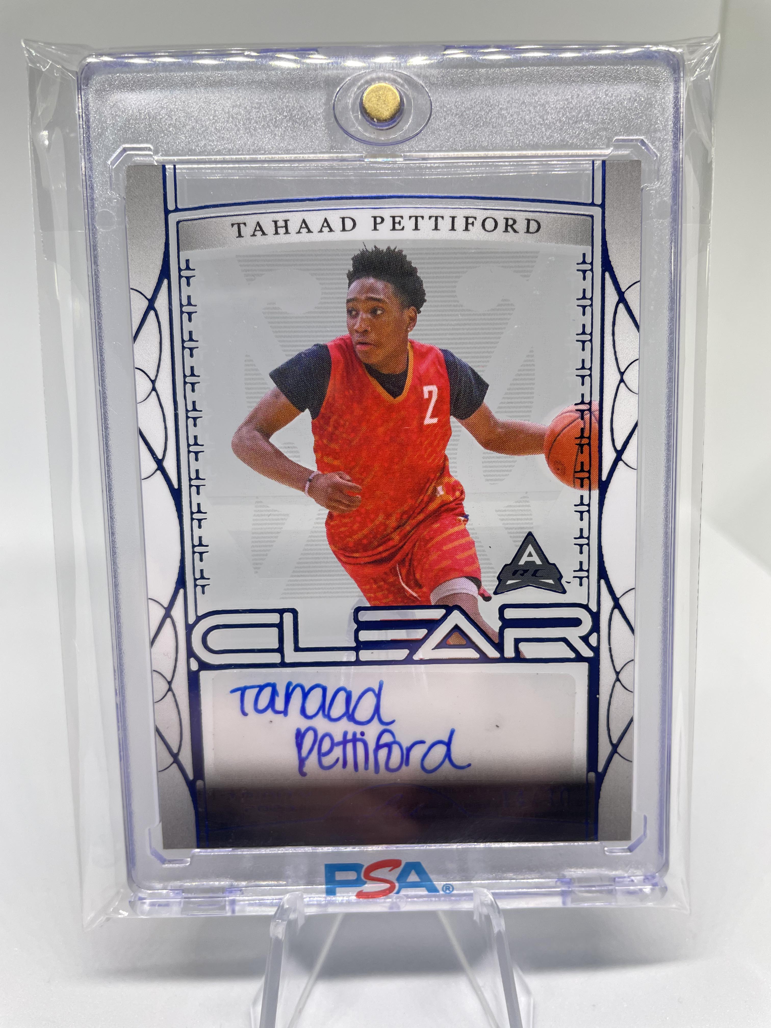 2022-23 Leaf Trinity Clear Tahaad Pettiford Blue Rookie Auto /30