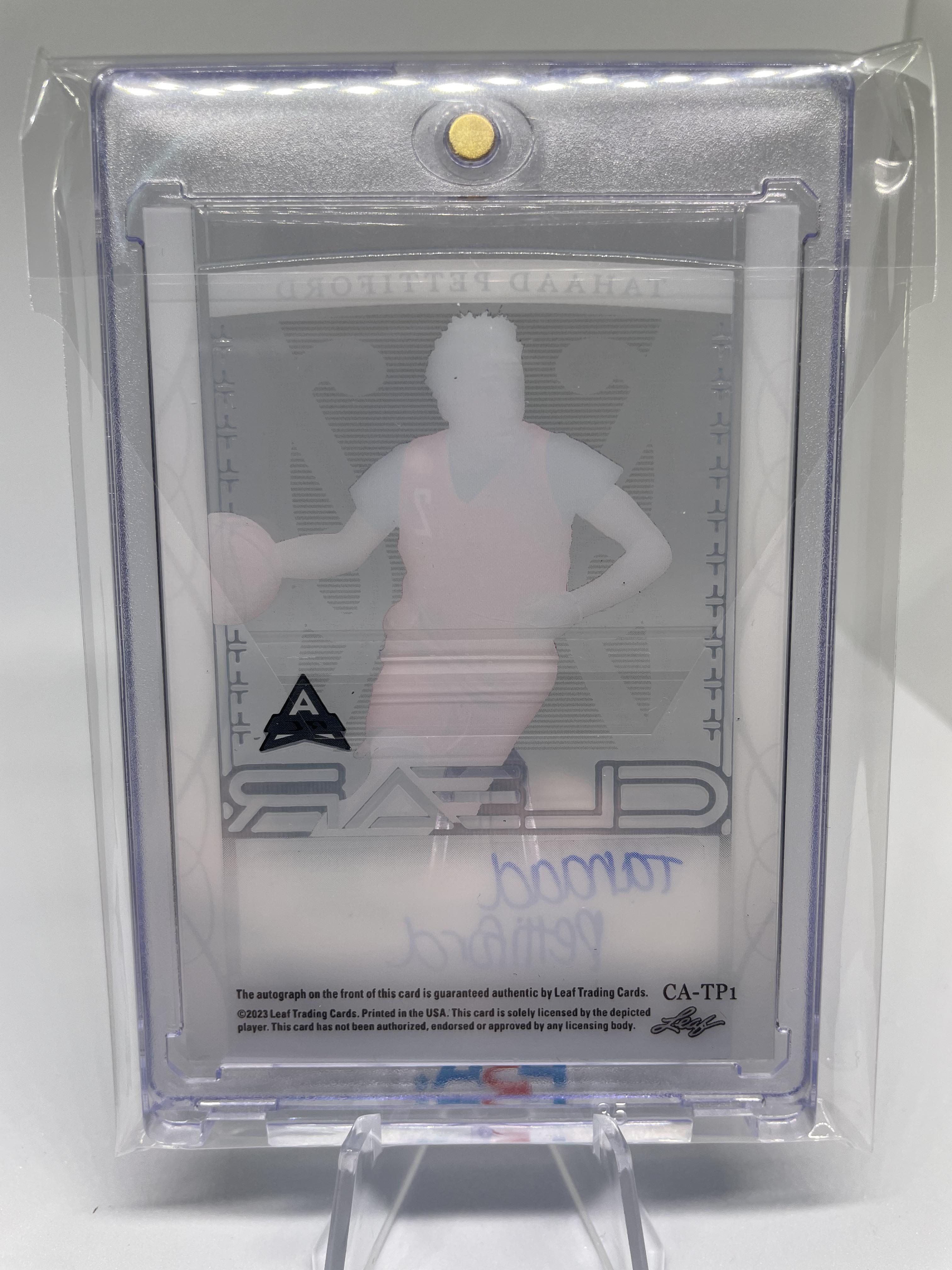 2022-23 Leaf Trinity Clear Tahaad Pettiford Blue Rookie Auto /30