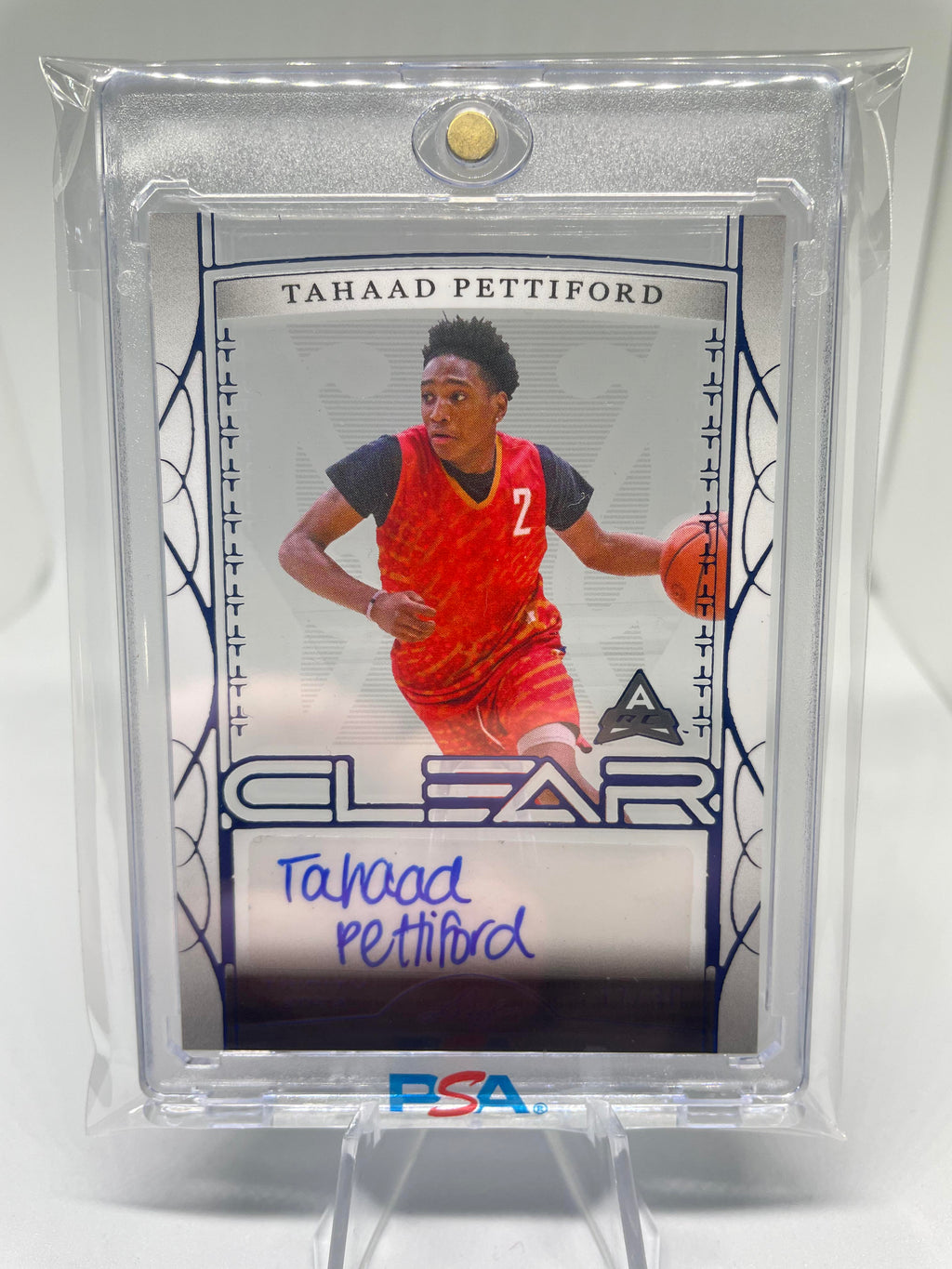 2022-23 Leaf Trinity Clear Tahaad Pettiford Blue Rookie Auto /30