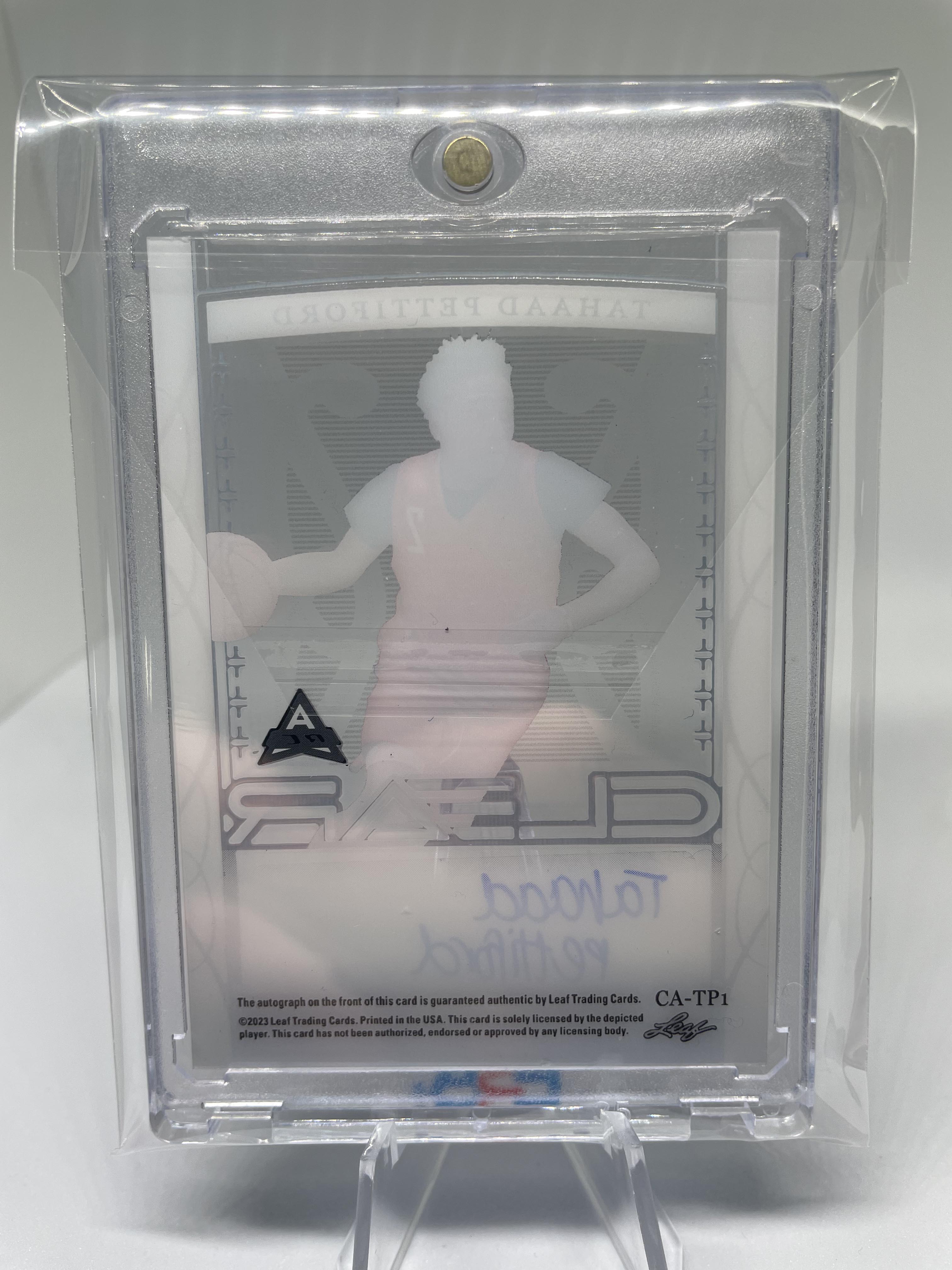 2022-23 Leaf Trinity Clear Tahaad Pettiford Blue Rookie Auto /30