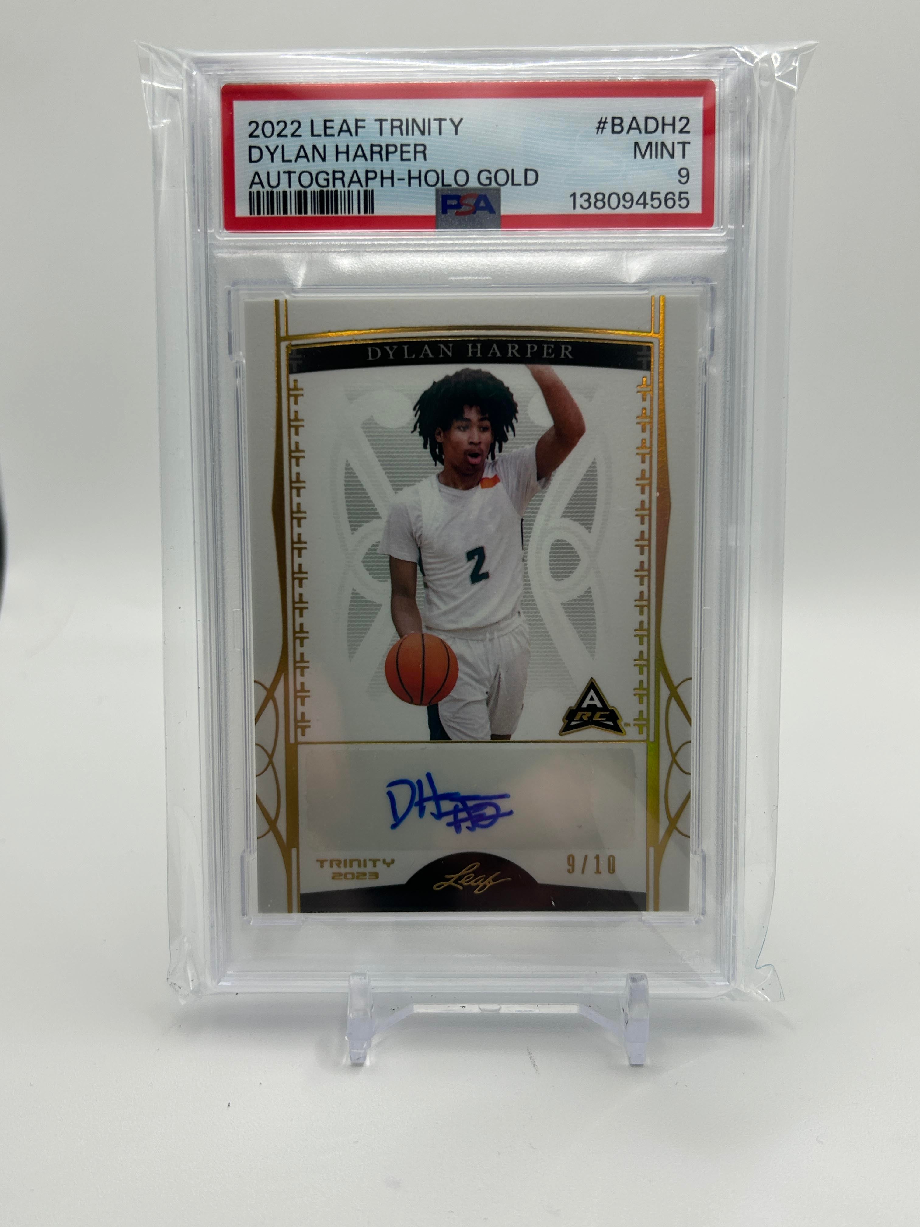 2022-23 Leaf Trinity Dylan Harper Holo Gold Rookie Auto /10 PSA 9 MINT