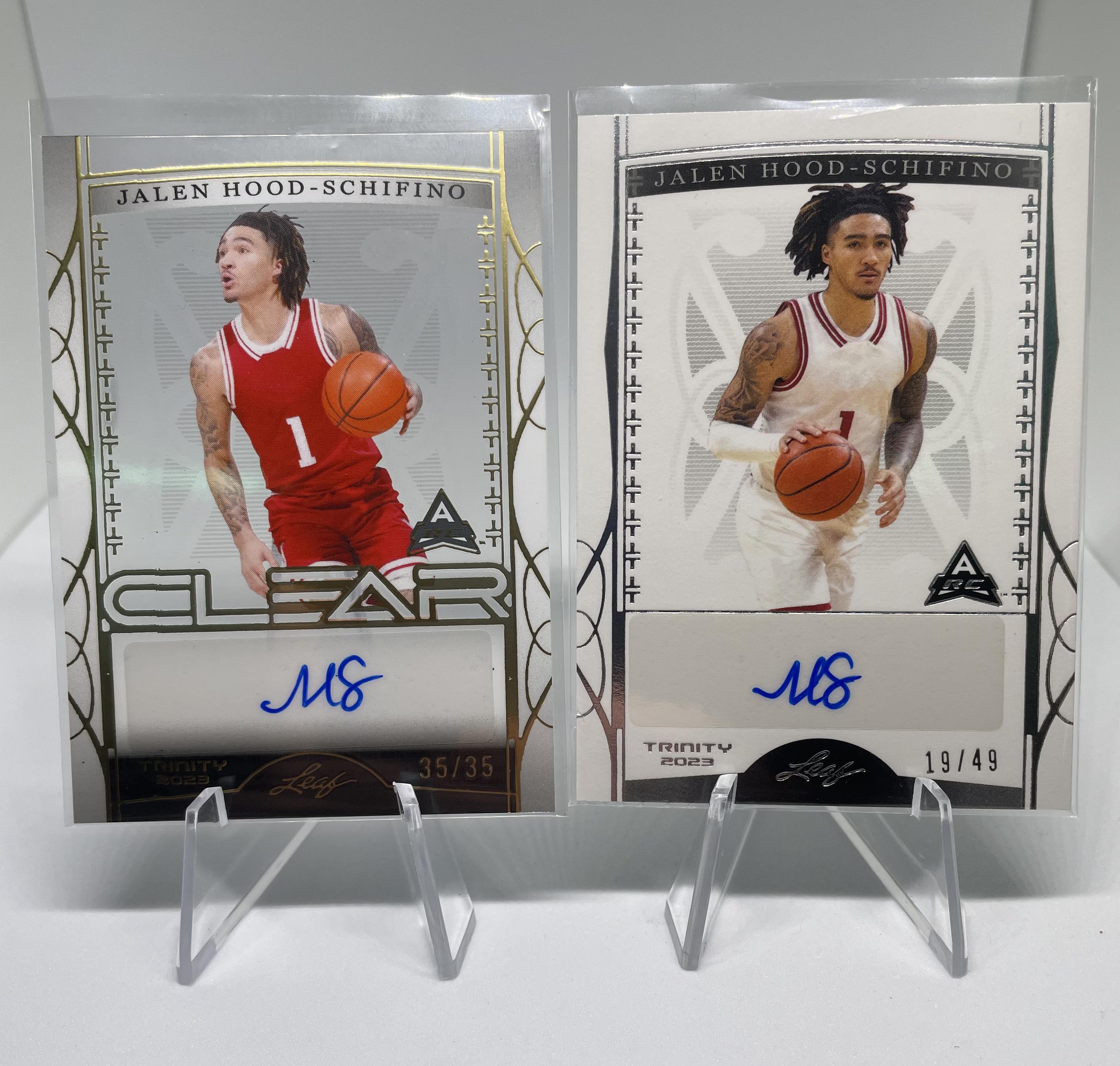 2022-23 Leaf Trinity Jalen Hood-Schifino Clear Gold Auto /35 + Silver Auto /49