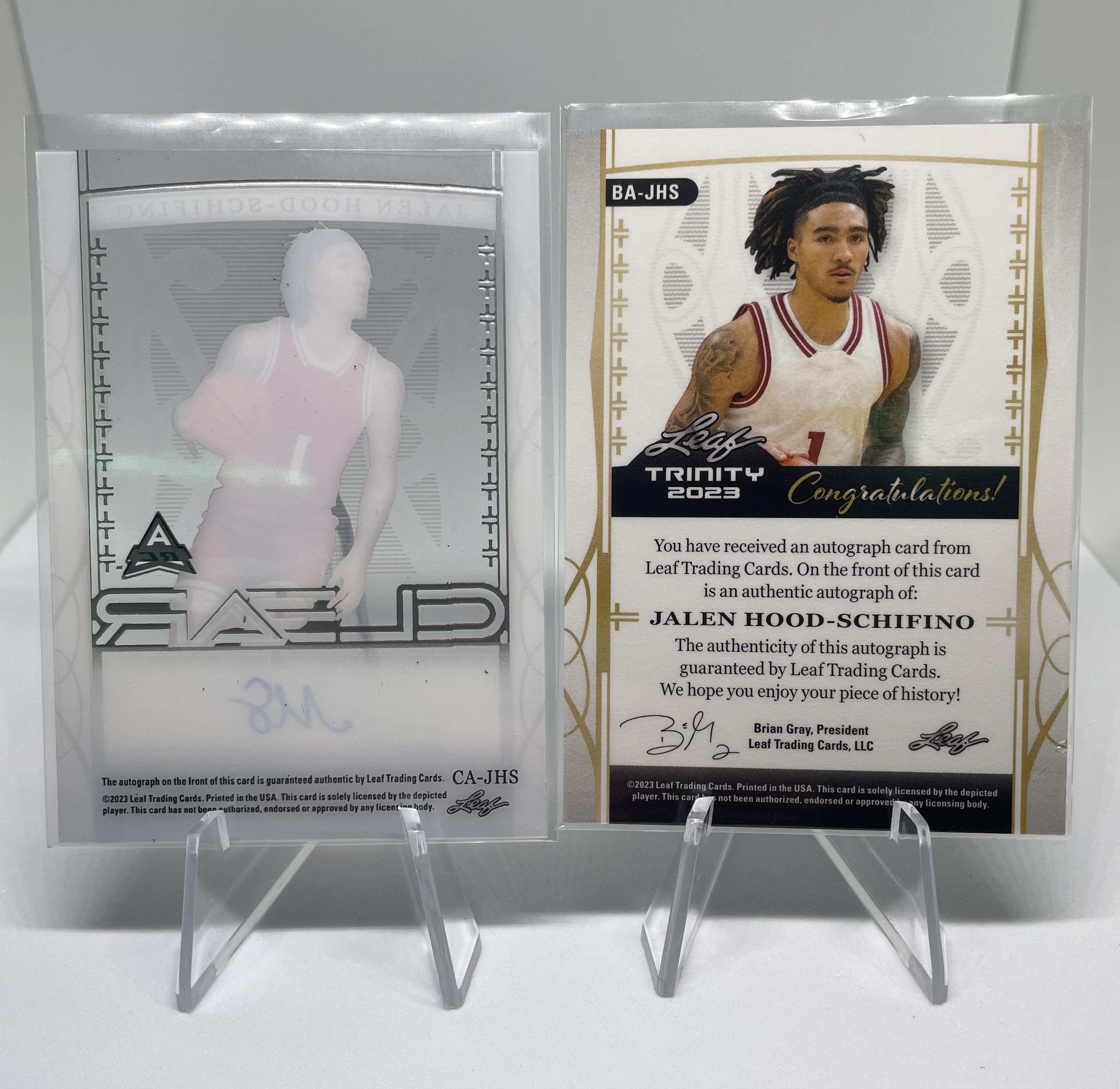2022-23 Leaf Trinity Jalen Hood-Schifino Clear Gold Auto /35 + Silver Auto /49